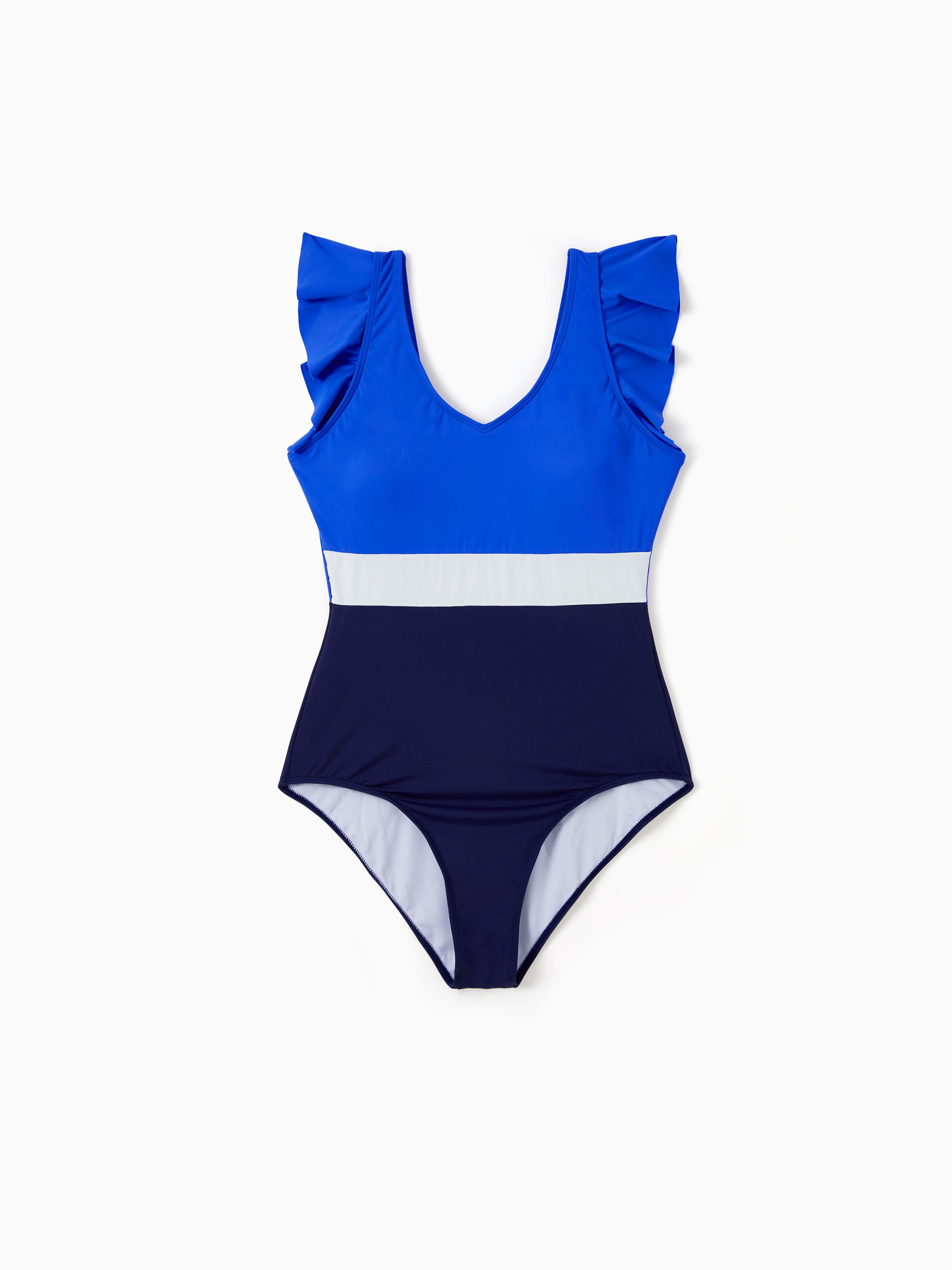 

UPF50+ Family Matching Swimsuit Colorblock Drawstring Swim Trunks or Ruffle Trim One-Piece Swimsuit (Sun-Protective)