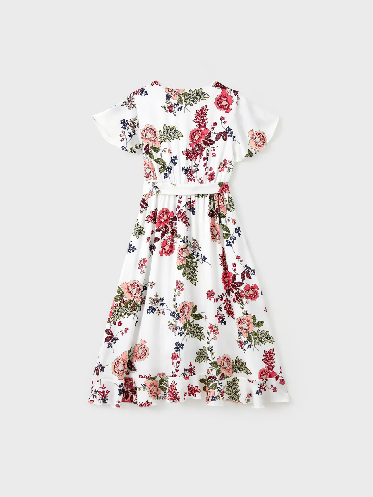 Women - Mommy and Me Matching White Dresses Floral Print Ruffle Trim (Short Sleeves) - White - image 3