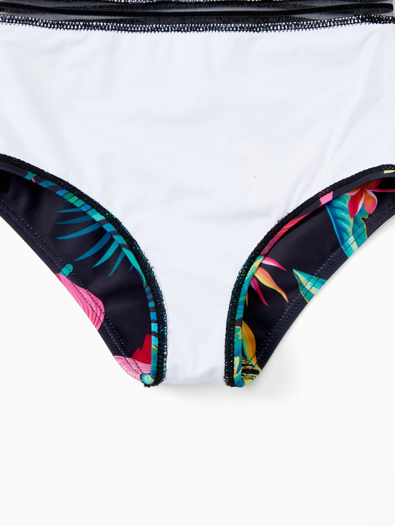 Girl - Matching Family Swimsuits Black Plant Print- Crisscross One-Piece Swimwear and Swim Trunk - Black - image 11