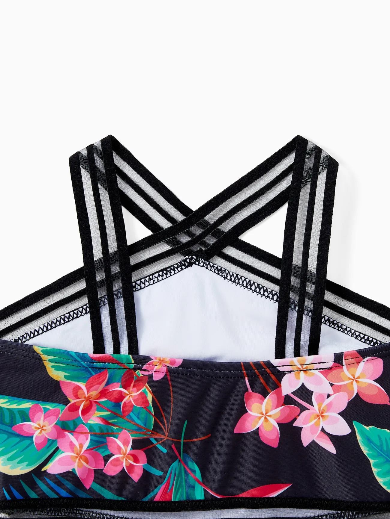 Girl - Matching Family Swimsuits Black Plant Print- Crisscross One-Piece Swimwear and Swim Trunk - Black - image 10