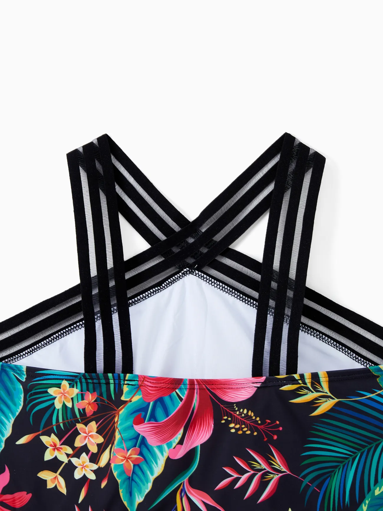 Women - Matching Family Swimsuits Black Plant Print- Crisscross One-Piece Swimwear and Swim Trunk - Black - image 4