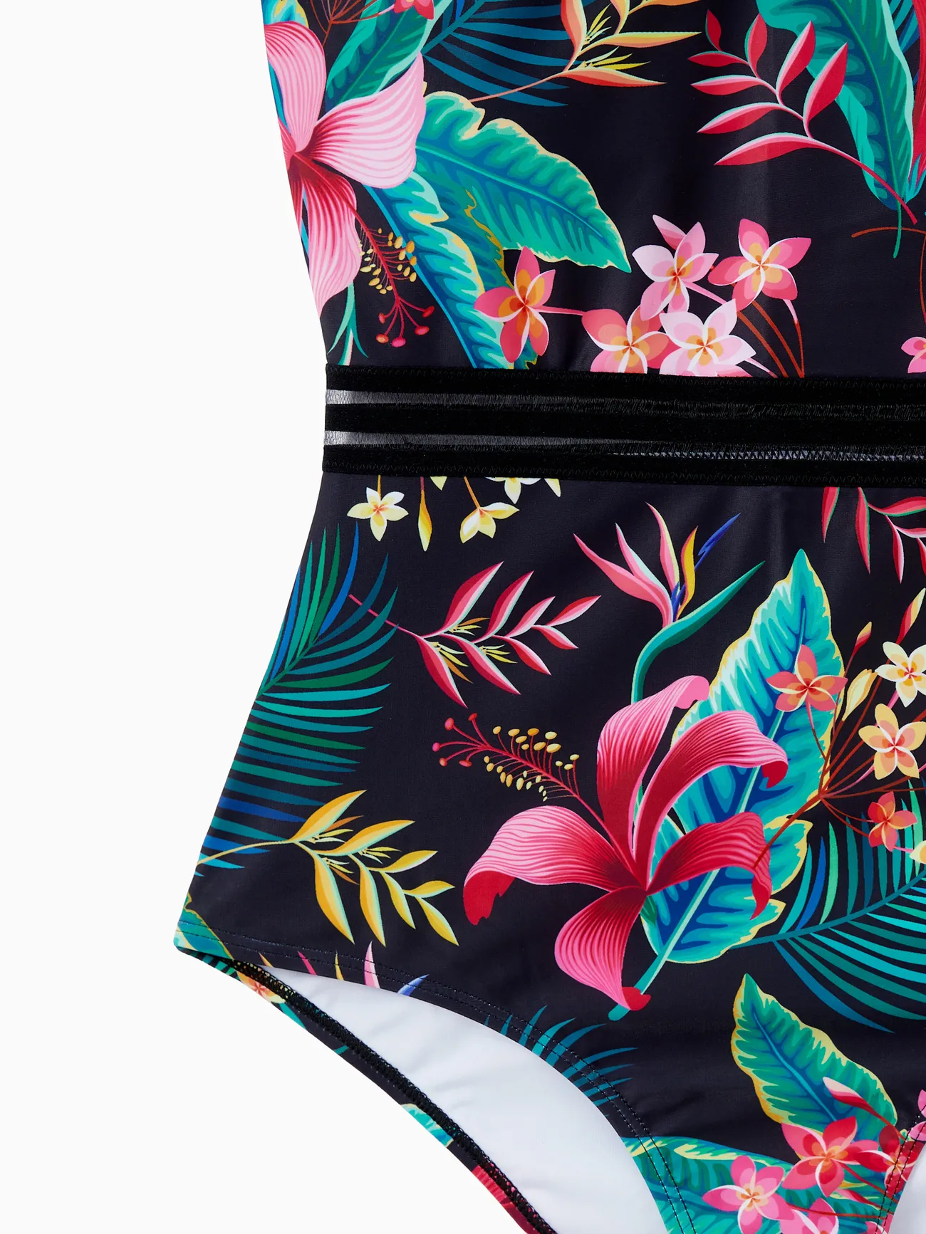 Women - Matching Family Swimsuits Black Plant Print- Crisscross One-Piece Swimwear and Swim Trunk - Black - image 3