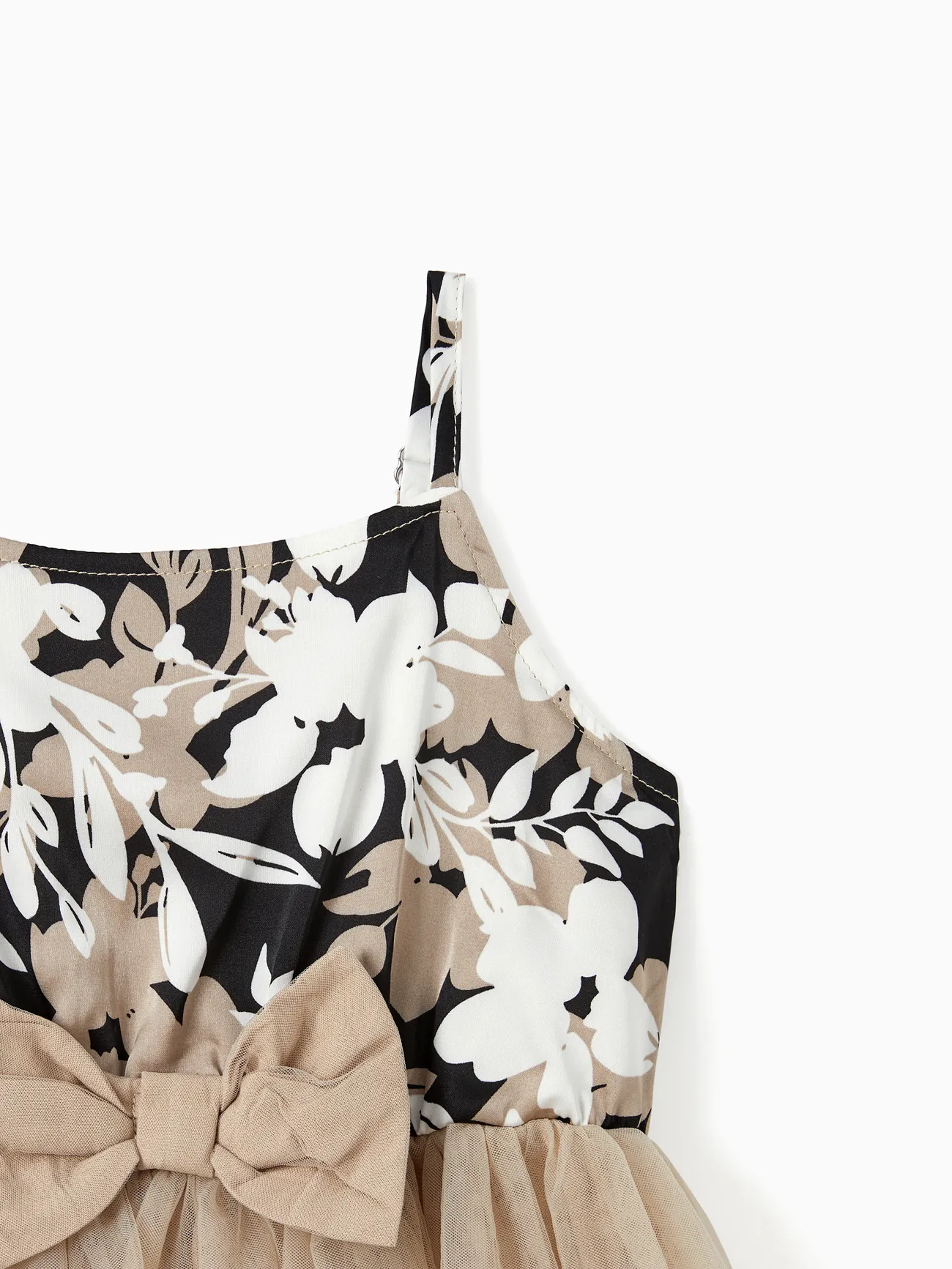 Girl - Family Matching Sets Color Block Shirt or Floral Body-con Asymmetrical Hem/Tulle Strap Dress - Apricot - image 8