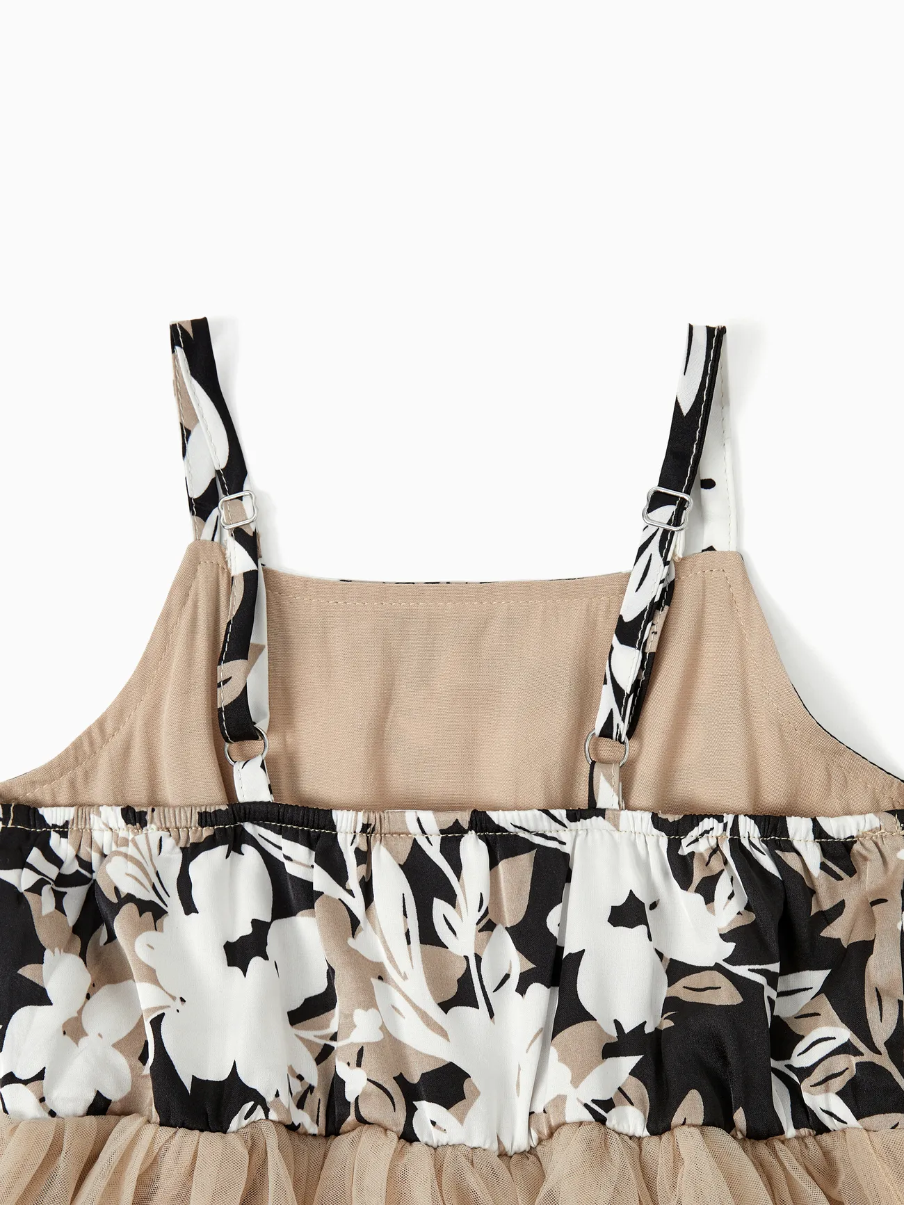 Girl - Family Matching Sets Color Block Shirt or Floral Body-con Asymmetrical Hem/Tulle Strap Dress - Apricot - image 9