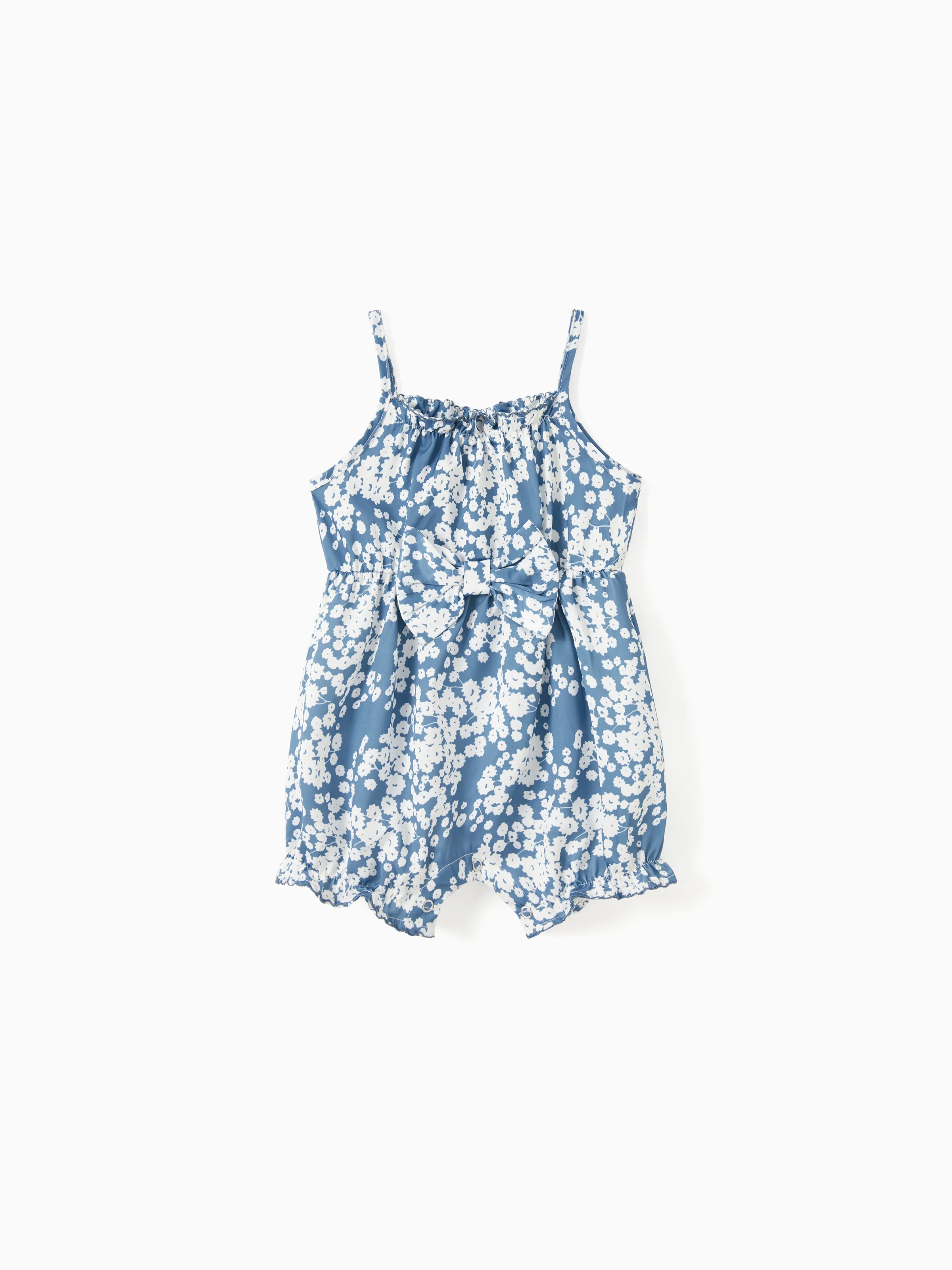 

Family Matching Sets Blue Color Block Shirt or Button Up Ruffle Hem Floral Strap Dress