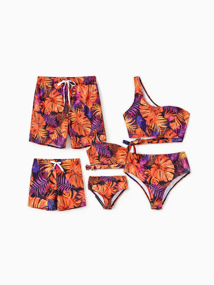 Family Matching Floral Drawstring Swim Trunks or Bandeau Top High Waist Bikini