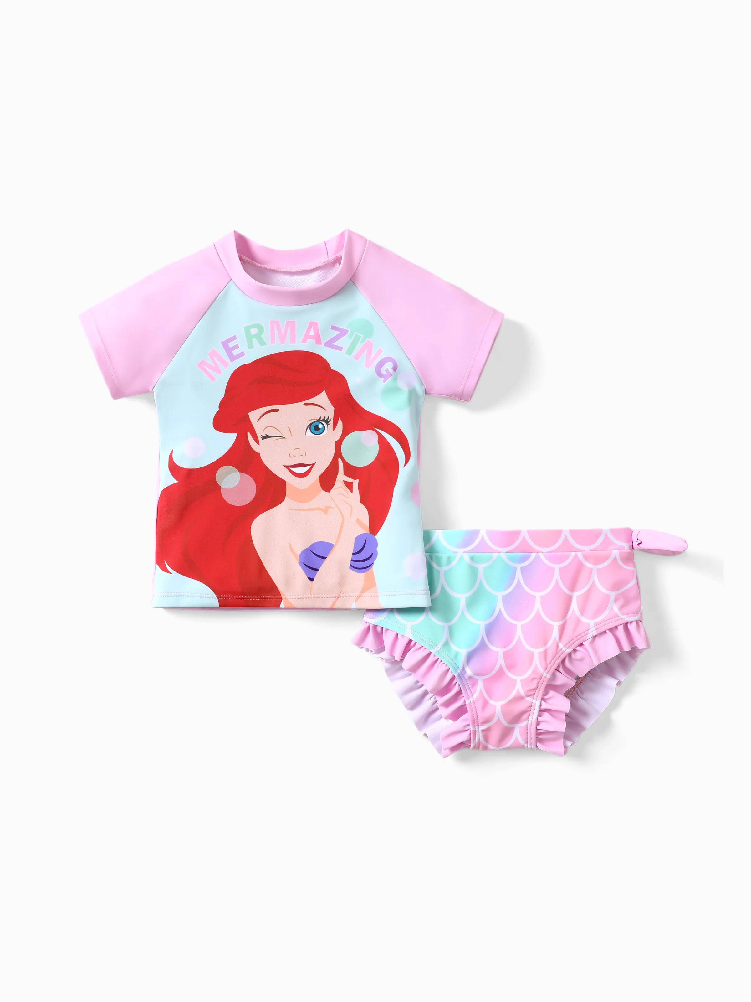 

Disney Princess Toddler Girl 2pcs Ariel Character print Short-sleeve Top and Shorts Swimsuit