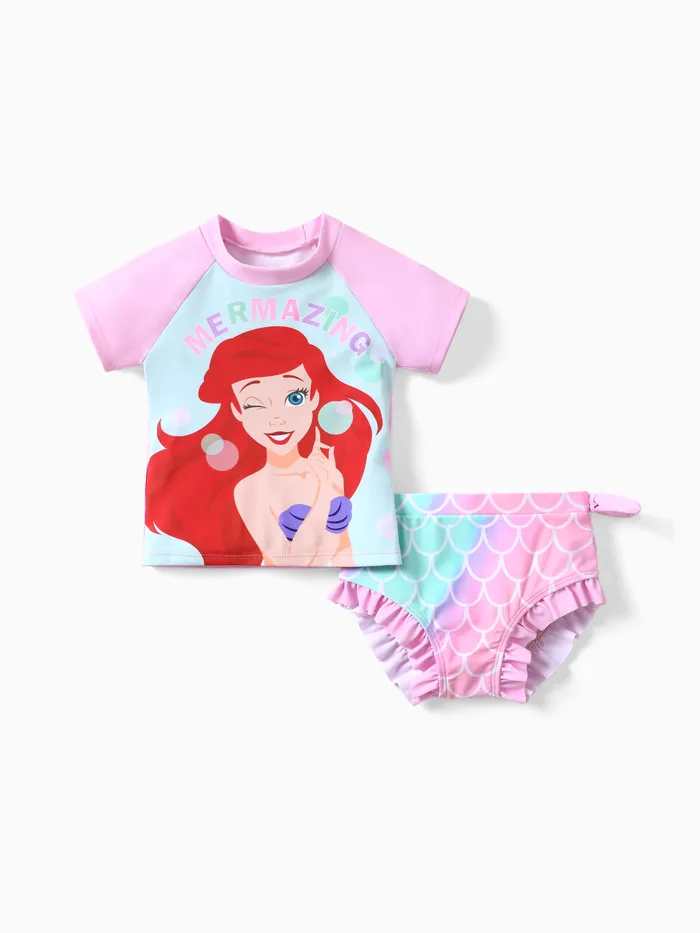 Disney Princesse Enfant Fille 2pcs Ariel Personnage imprimé Top à manches courtes et Shorts Maillot De Bain