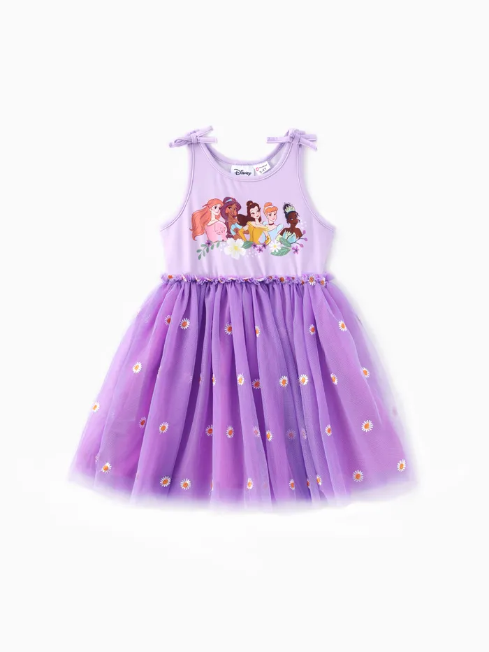 Disney Princess Toddler Girls 1pc Naia™ All Princess Floral Print Bowknot Vestido de Tul sin mangas