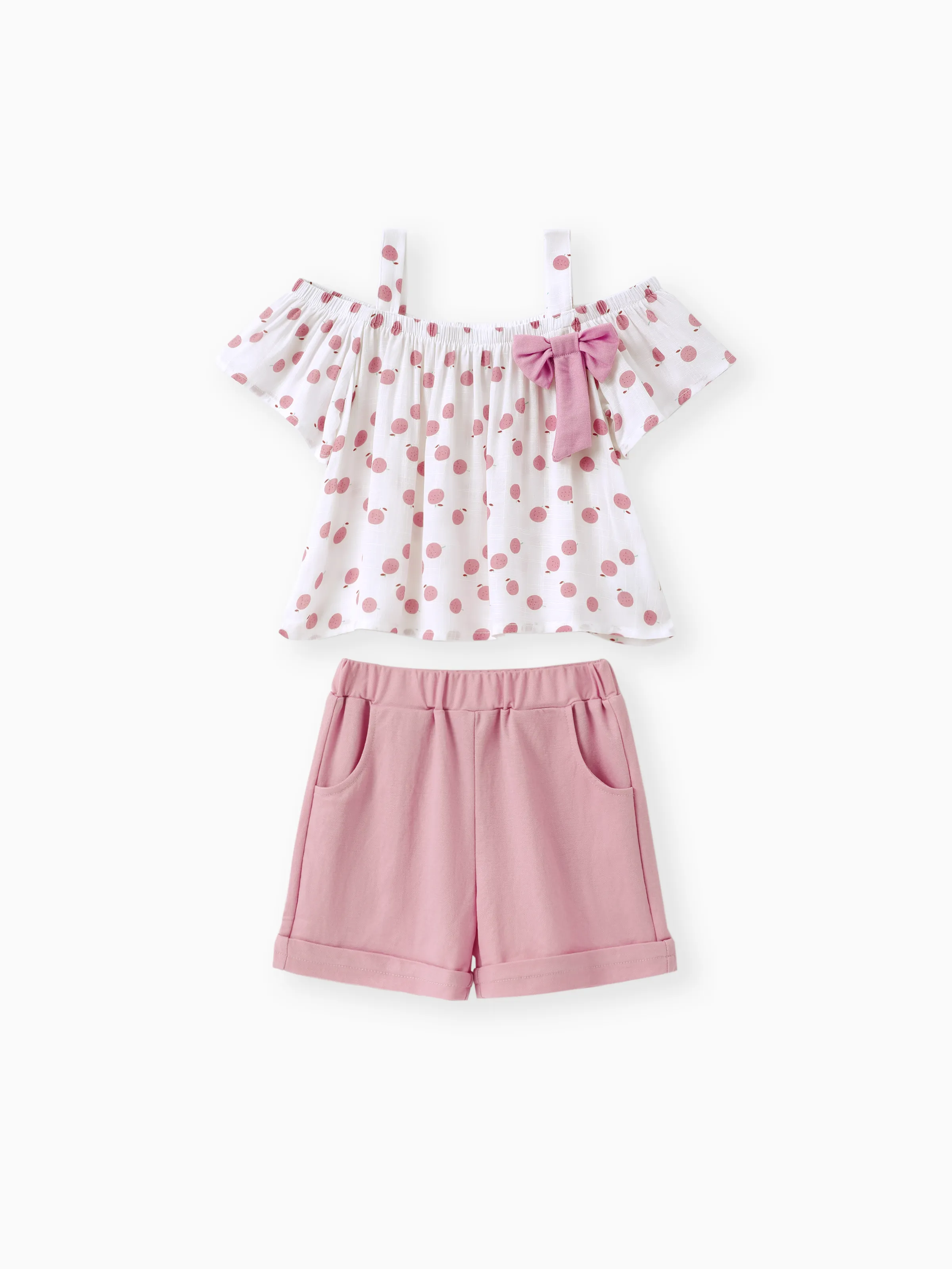 2-piece Toddler Girls Fruit Print Bow Top and Shorts Set