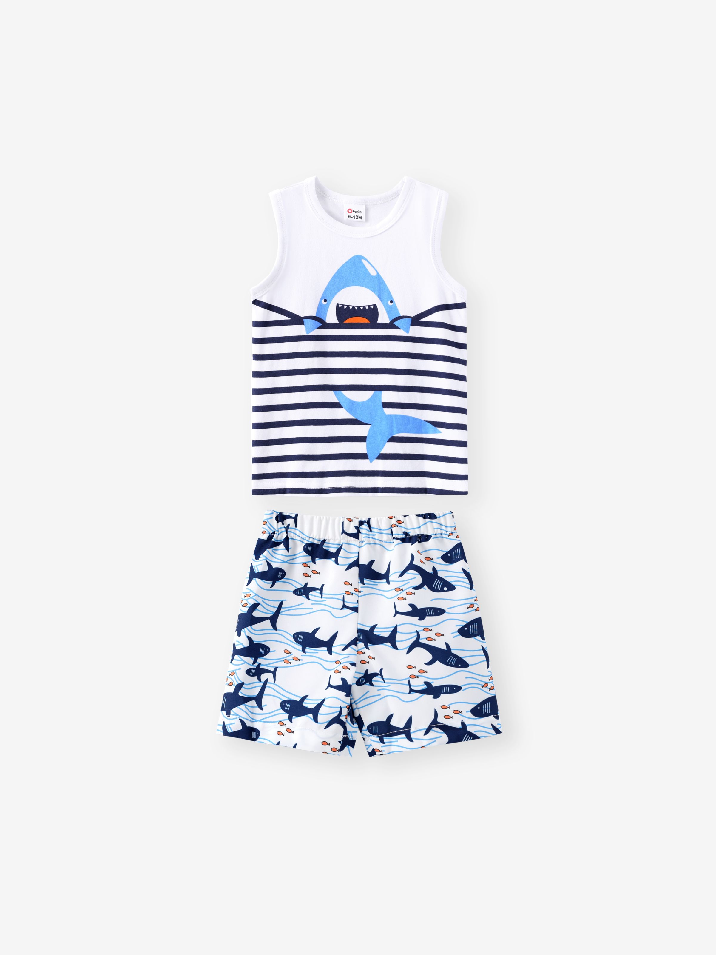 

Baby / Toddler Cartoon Shark Print Tank and Shorts Set