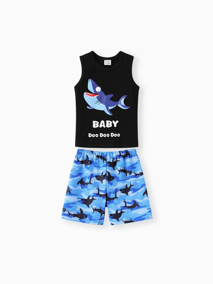 Baby / Toddler Cartoon Shark Print Tank and Shorts Set