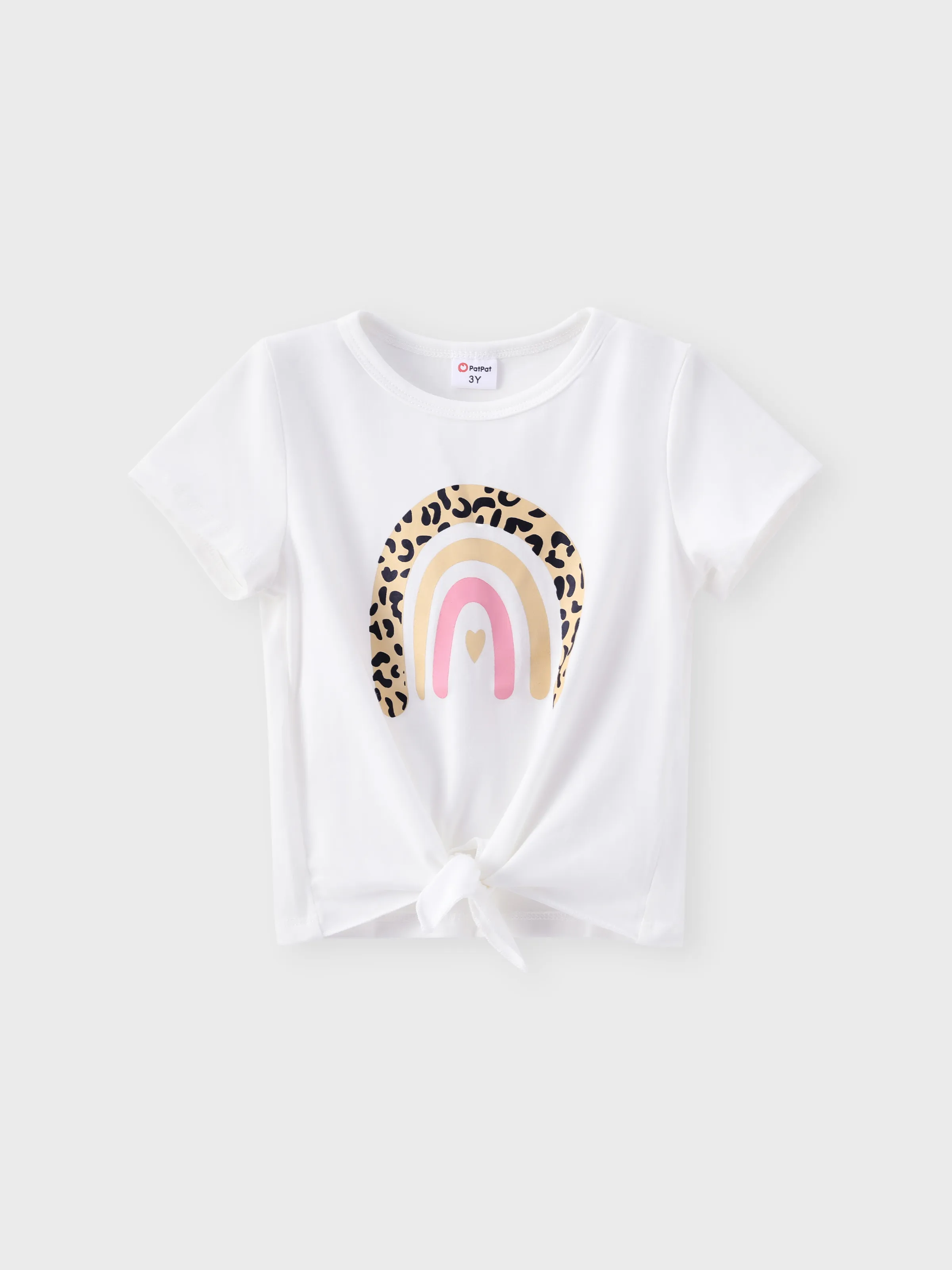 

Toddler Girl Rainbow Print Tie Knot Short-sleeve Tee