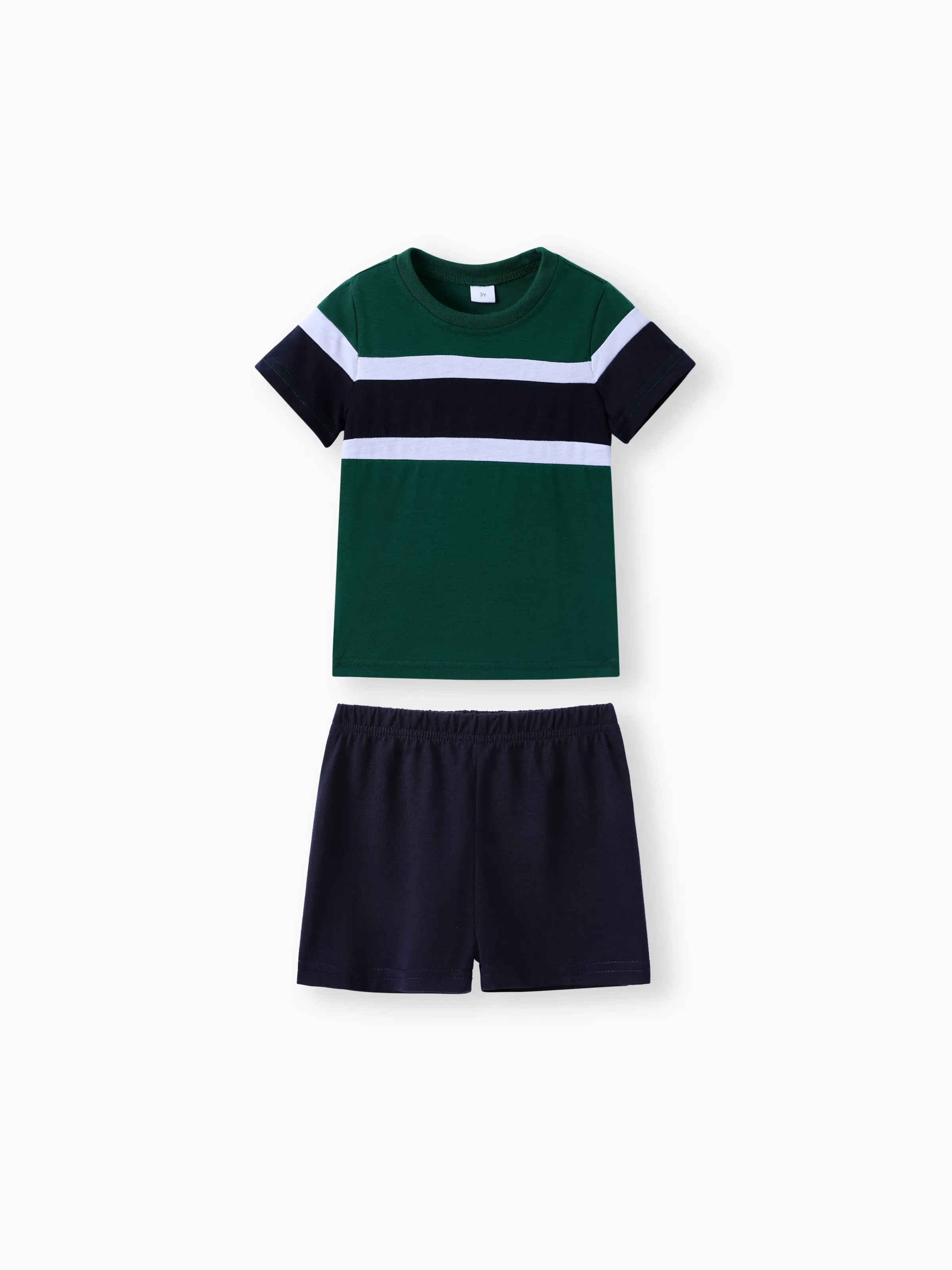 2pcs Toddler Boy Casual Colorblock Tee and Shorts Set