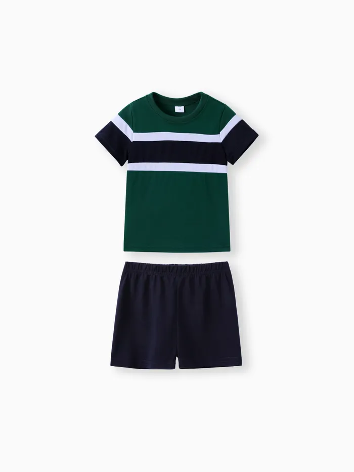 2pcs Toddler Boy Casual Colorblock Tee and Shorts Set