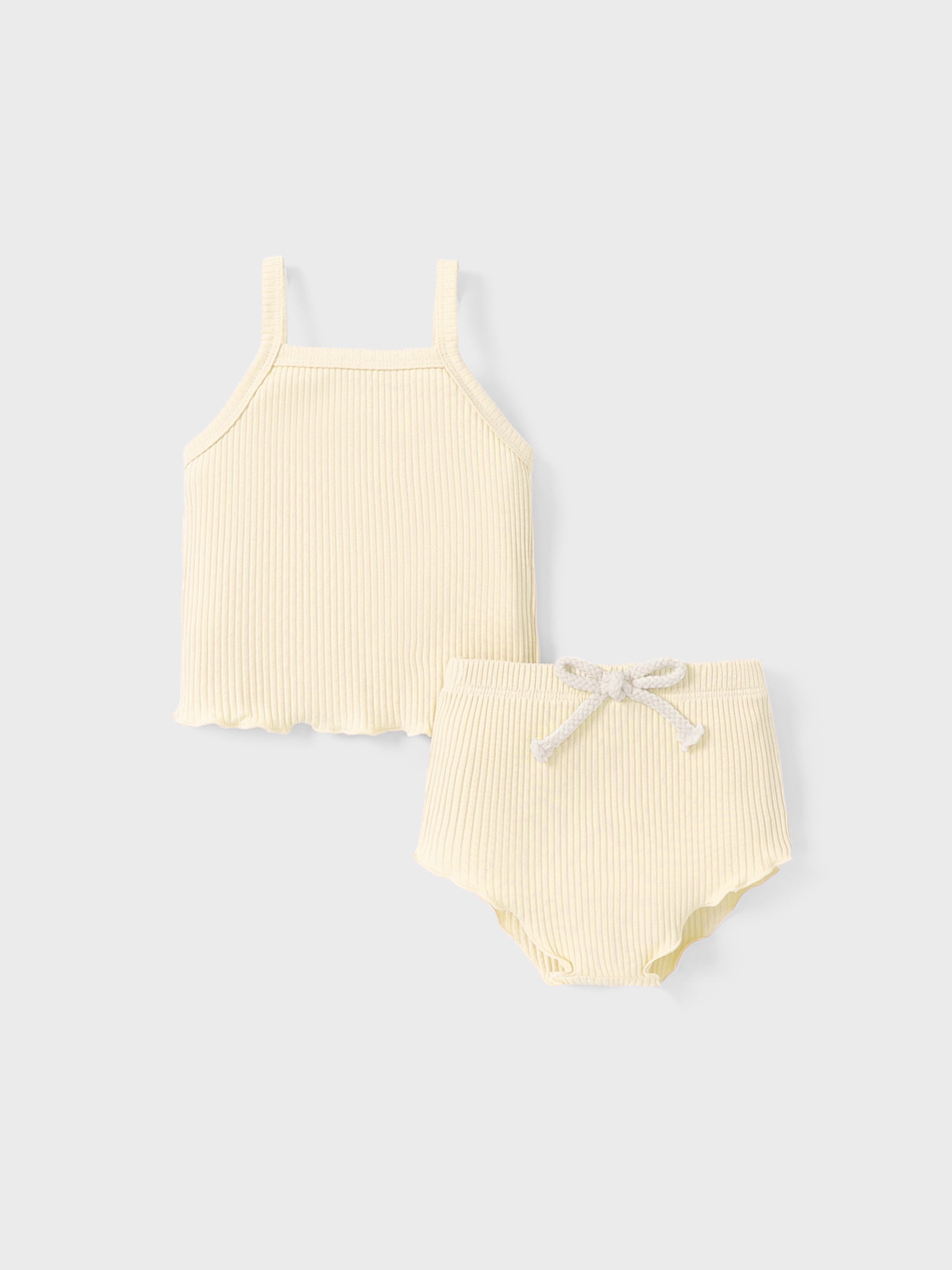 

2pcs Baby Girl Plain Ribbed Cotton Camisole and Shorts Set