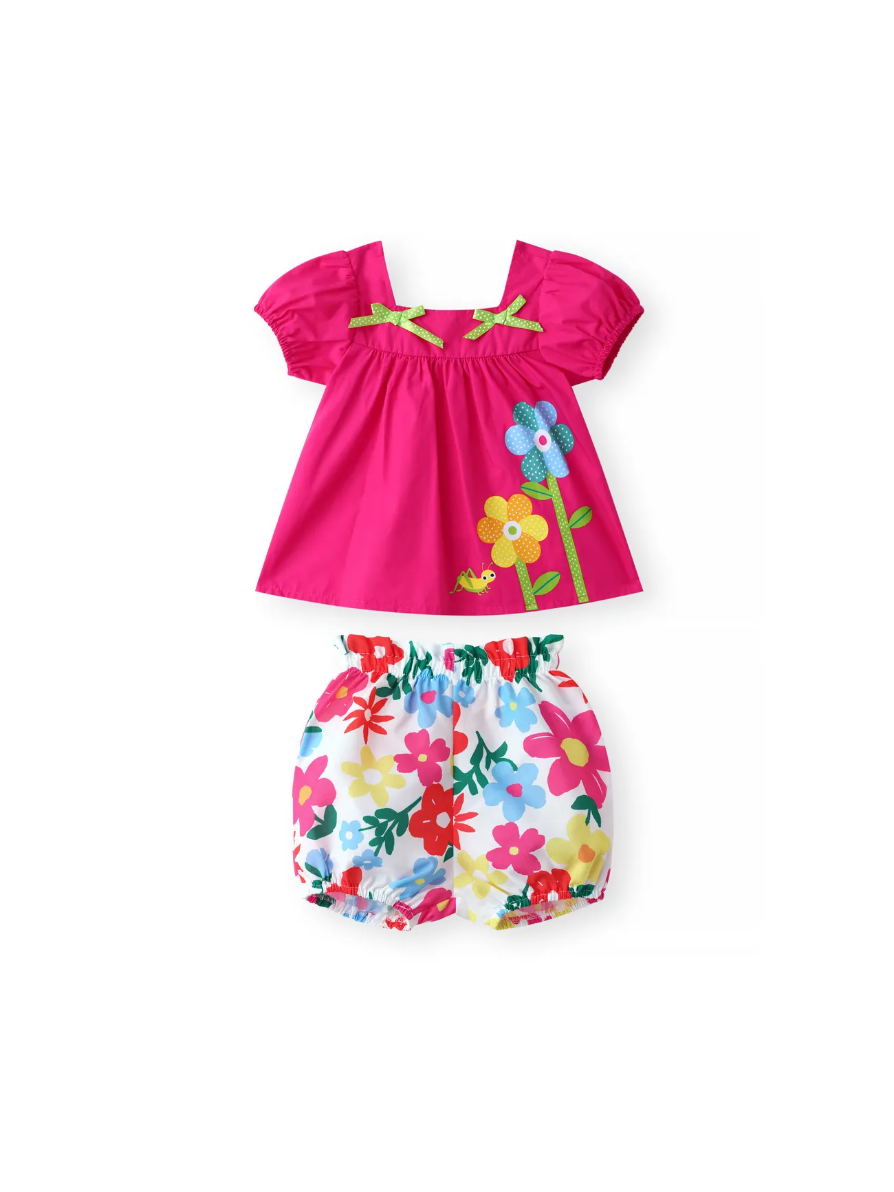 

Baby Girl 2pcs Sweet Big Flower Pattern Square Neckline Top and Shorts Set