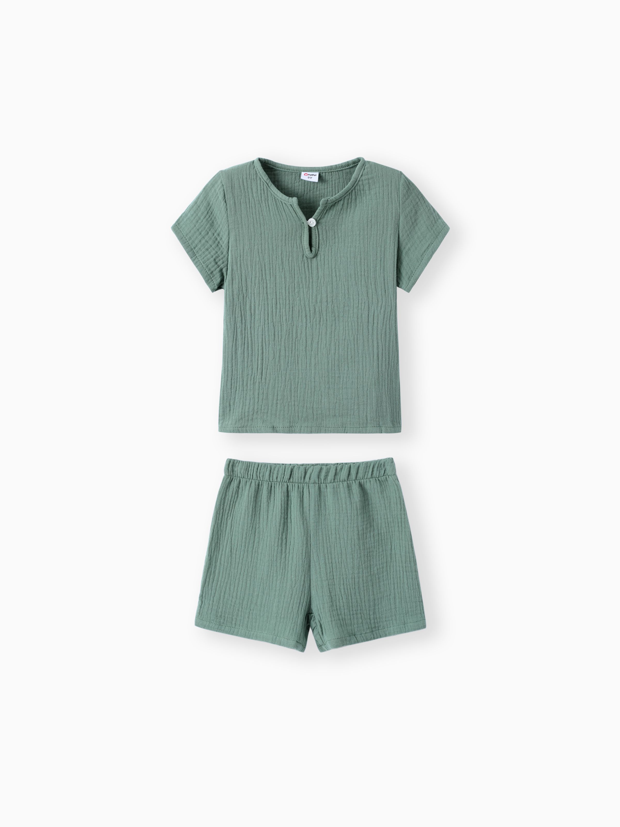 

2pcs Toddler Boy/Girl Casual Solid Color Crepe Tee and Shorts Set