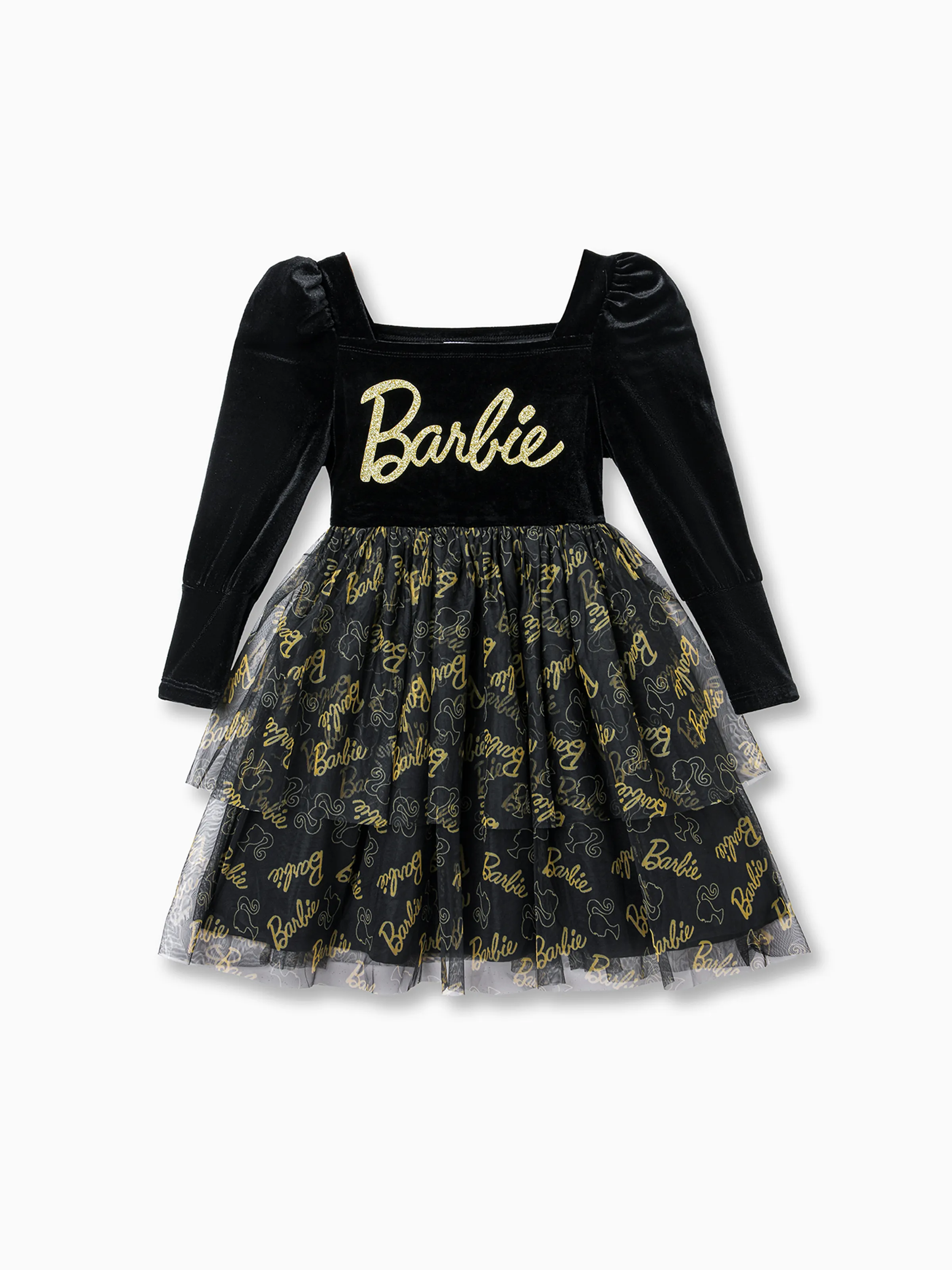 

Barbie Kid Girl Glitter Letter Graphic Long-sleeve Mesh Fairy Dress