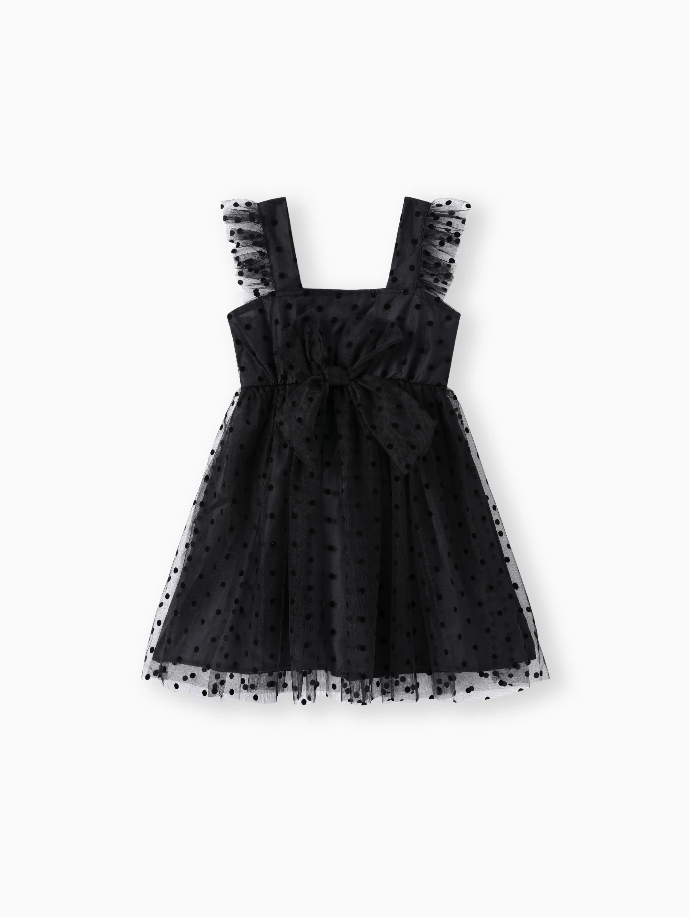 

Toddler Girl Polka dots Square Neck Bowknot Mesh Design Cami Dress