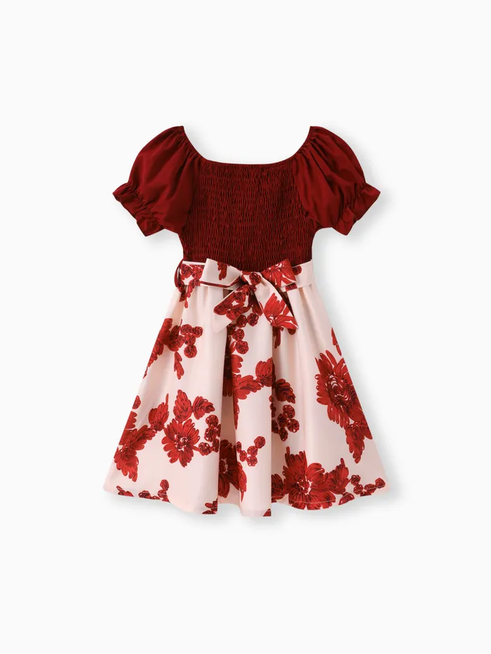Toddler Girl Sweet Floral Print Smocked Belted Dress