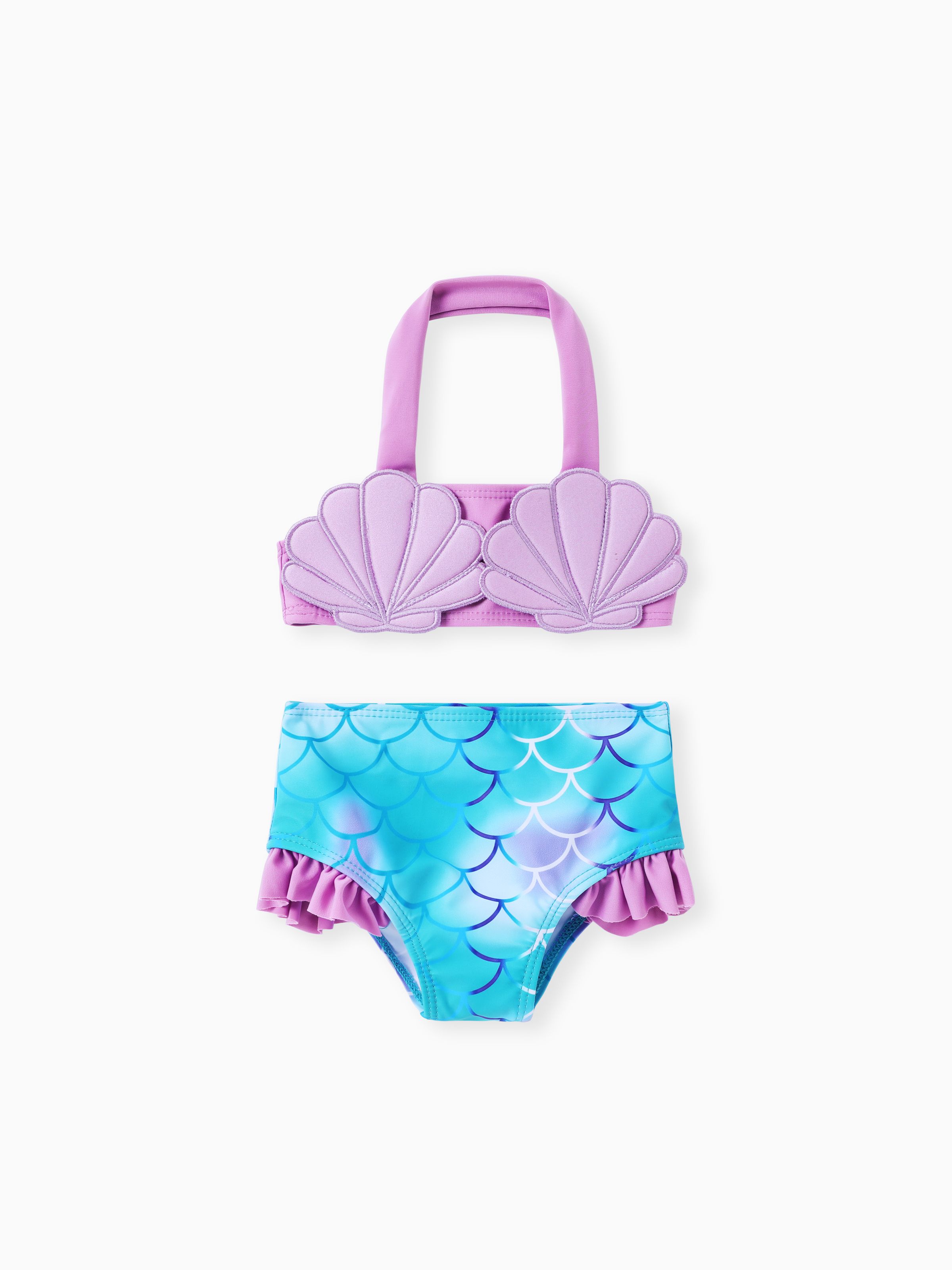 

2pcs Baby Girls Mermaid Halter Swimwear Top and Shorts Set