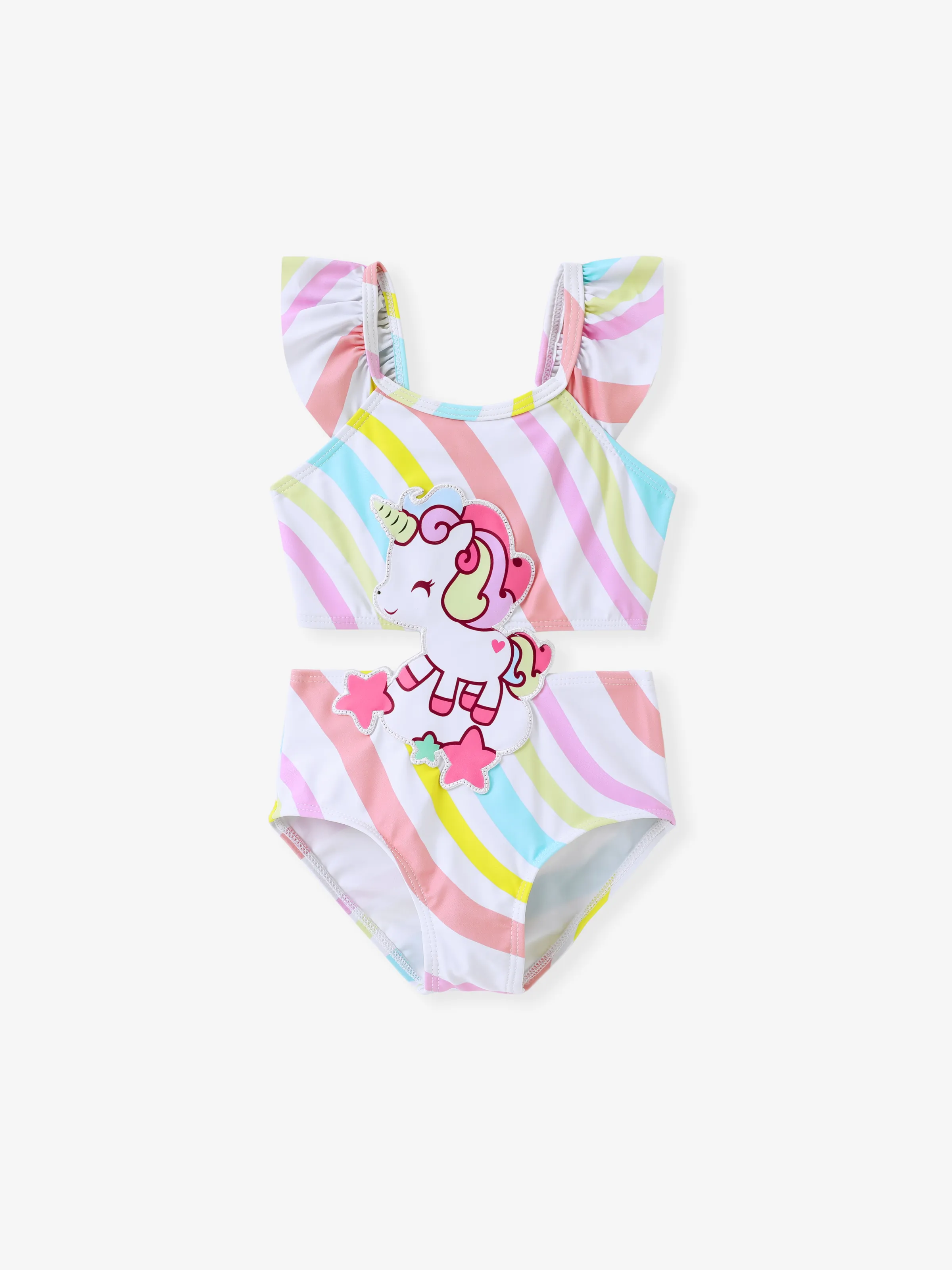 Einhorn Kleinkind Badeanzug mit Rüschenrand - Polyester/Spandex Mischung