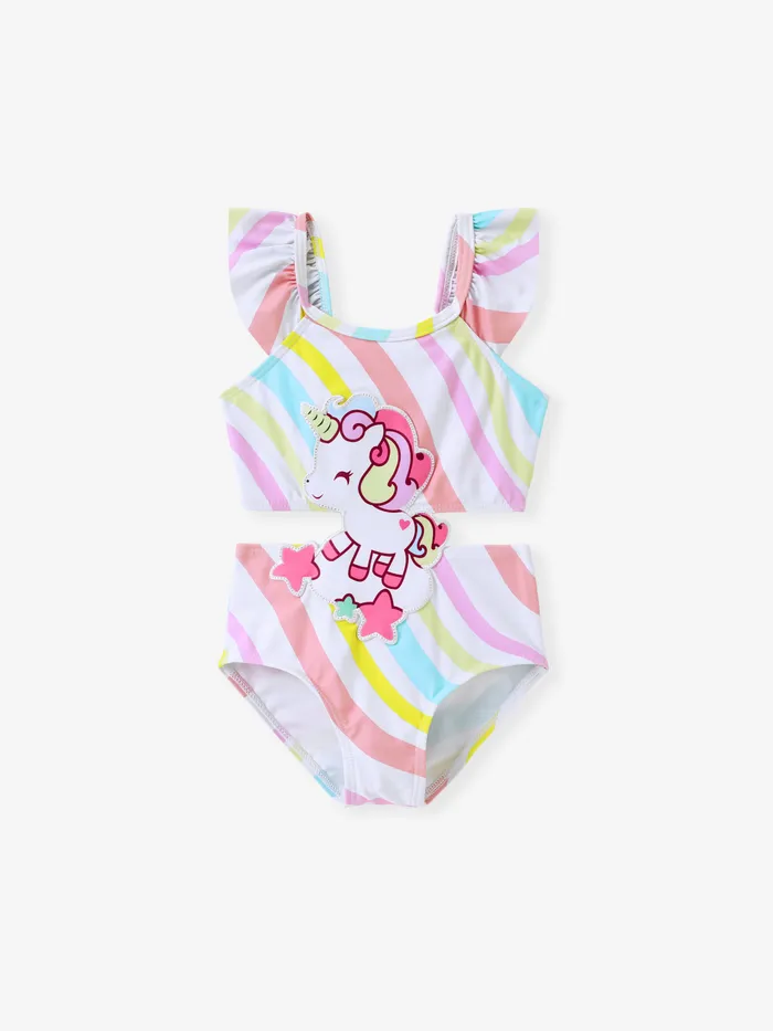 Unicorn Toddler Swimsuit with Ruffle Edge - 滌綸/氨綸混紡