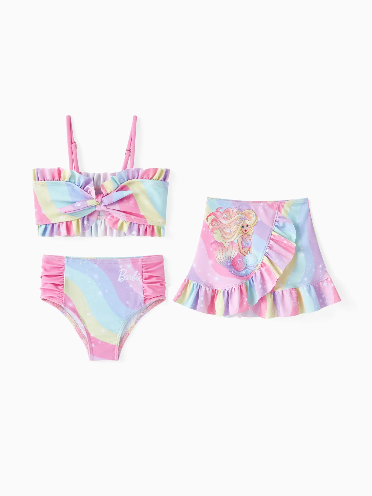 

Barbie Toddler/Kid Girl 3pcs Magical Rainbow Mermaid Print Swimsuit Set