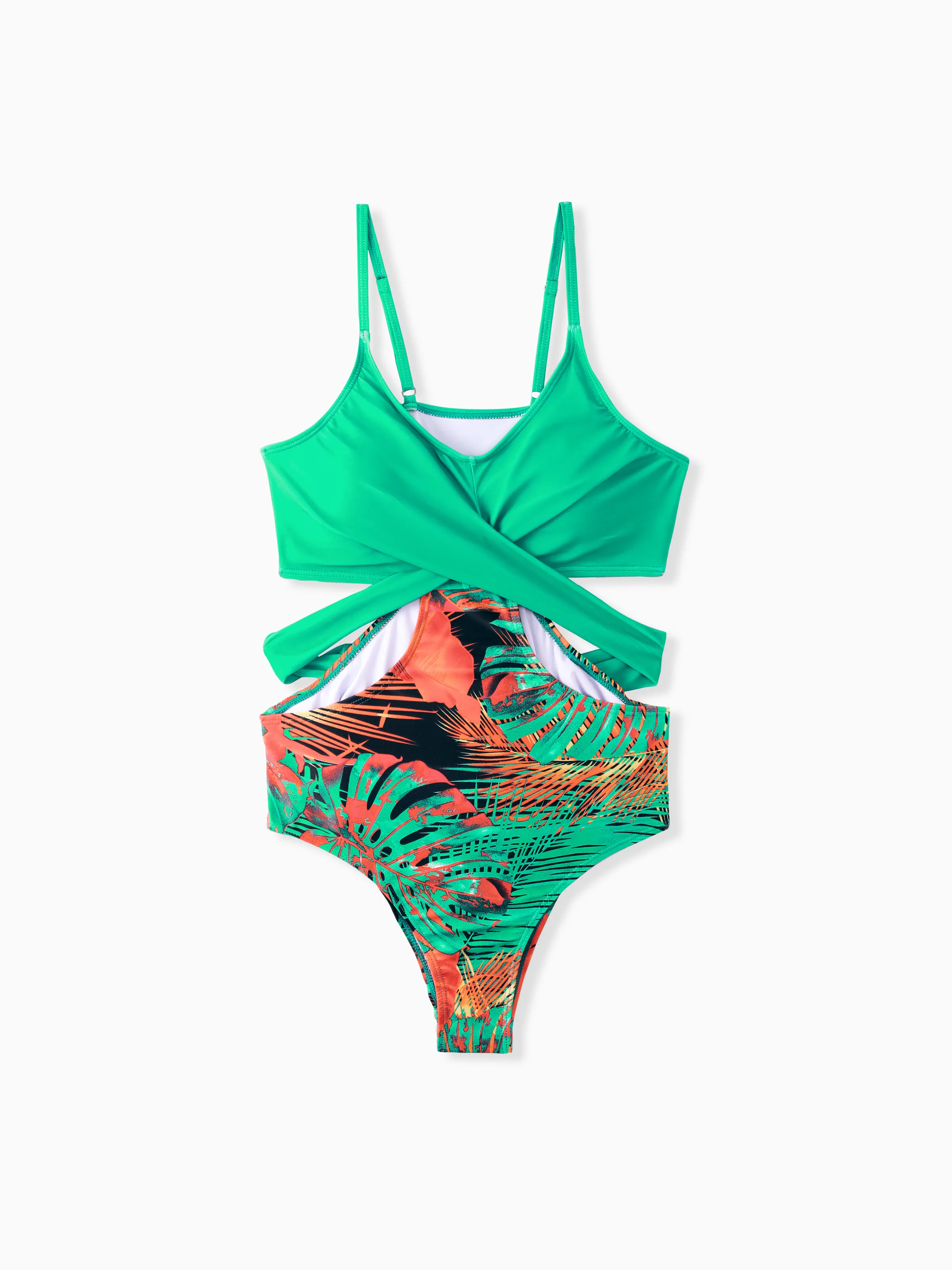 

Family Matching Tropical Leaf Printed One-Piece Swimwear or Drawstring Swim Trunks