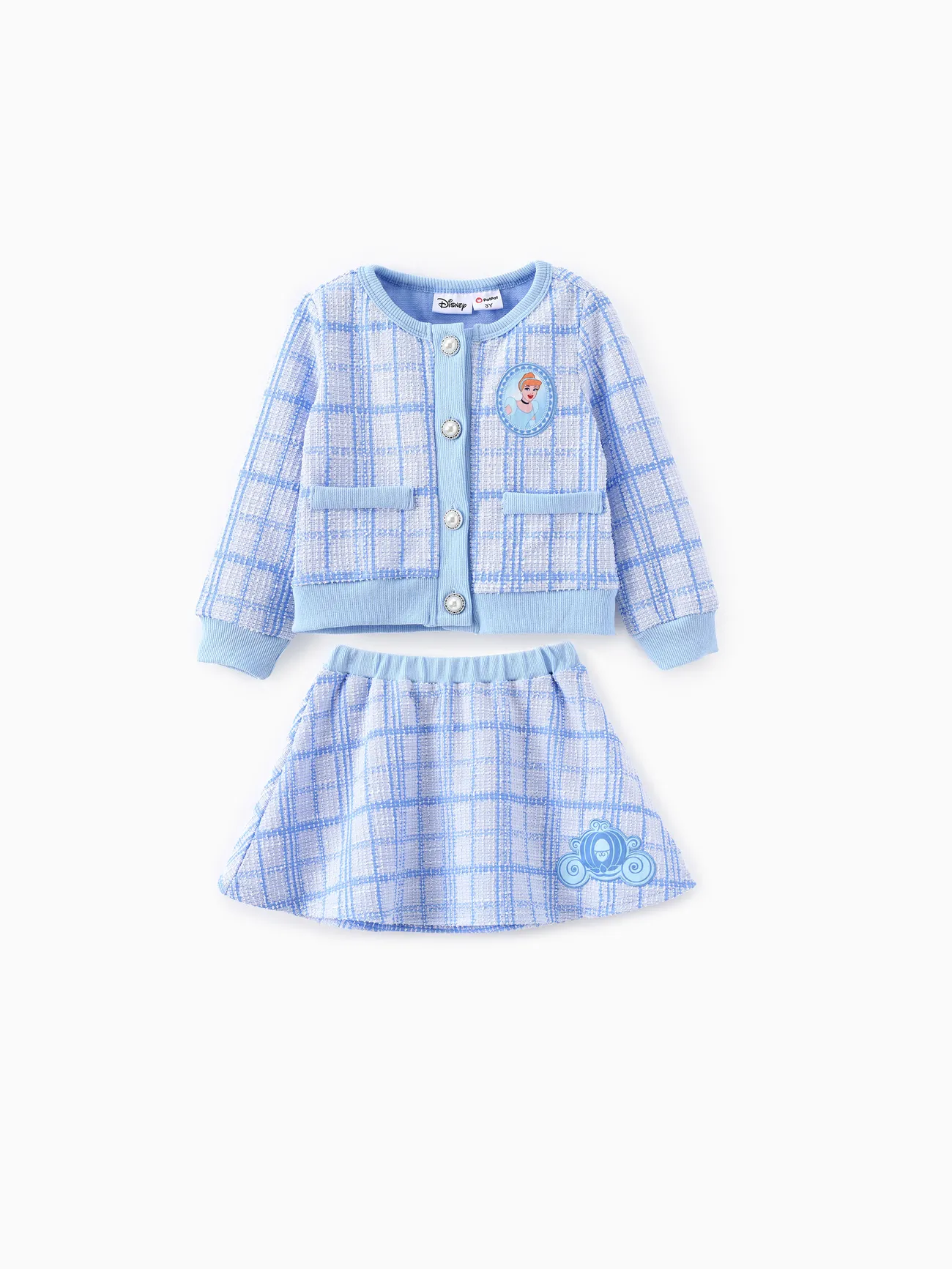 

Disney Princess Toddler Girls Ariel/Tiana/Cinderella 2pcs Preppy Plaid Tweed Cardigan with Skirt Set