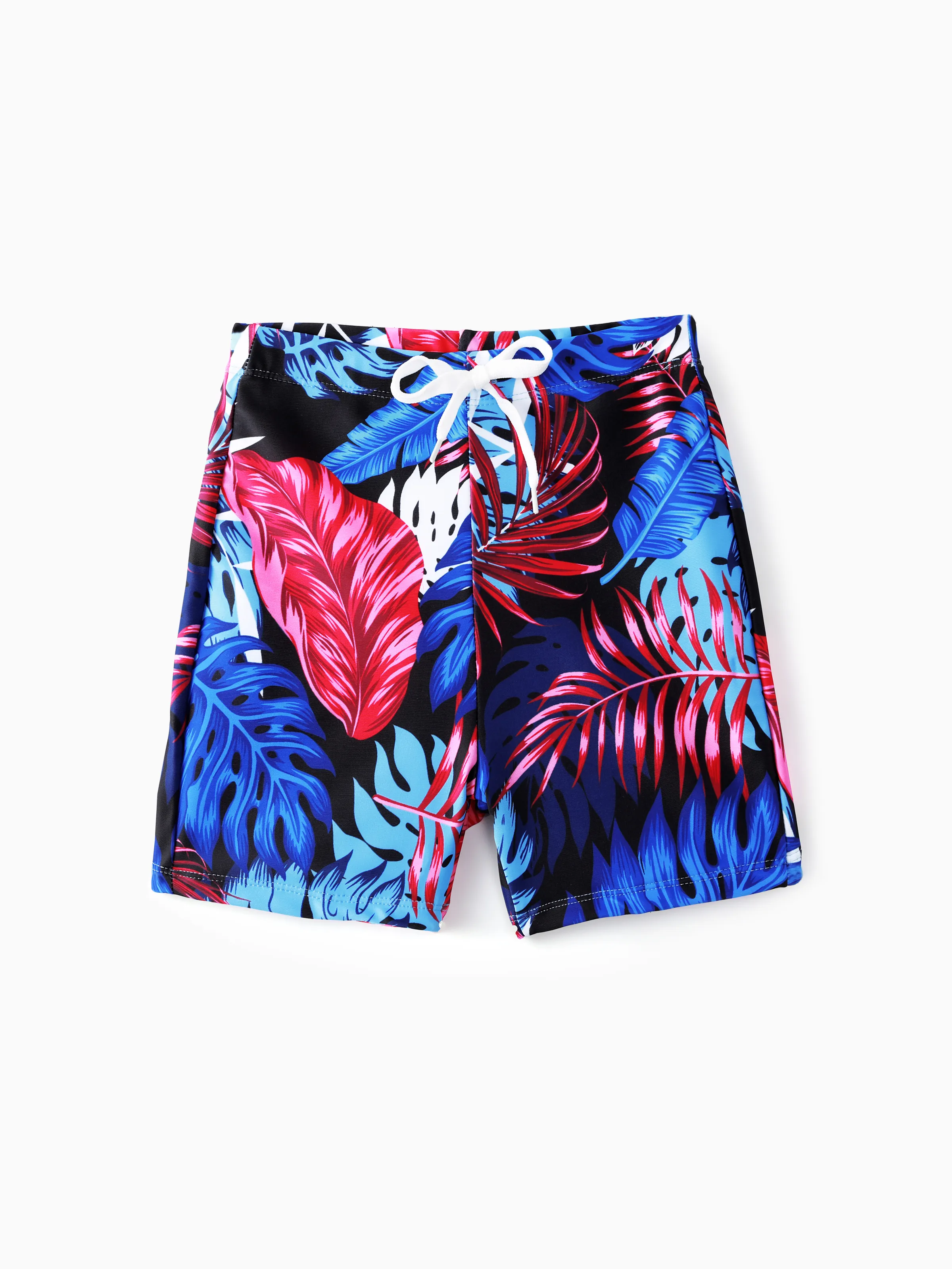 

Family Matching Blue Floral Drawstring Swim Trunks or Shell Trim Spliced One-Piece Swimsuit