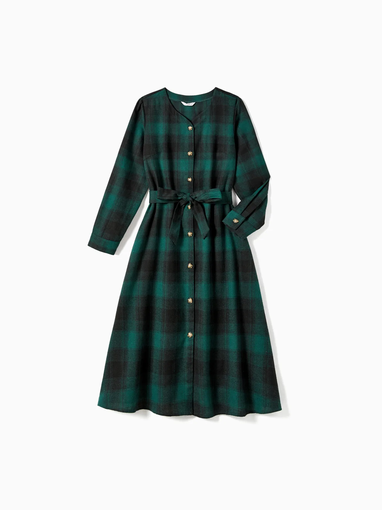 Women - Family Matching Casual Grid/Houndstooth Long-sleeve Dresses & Tops Sets - Dark Green - image 2