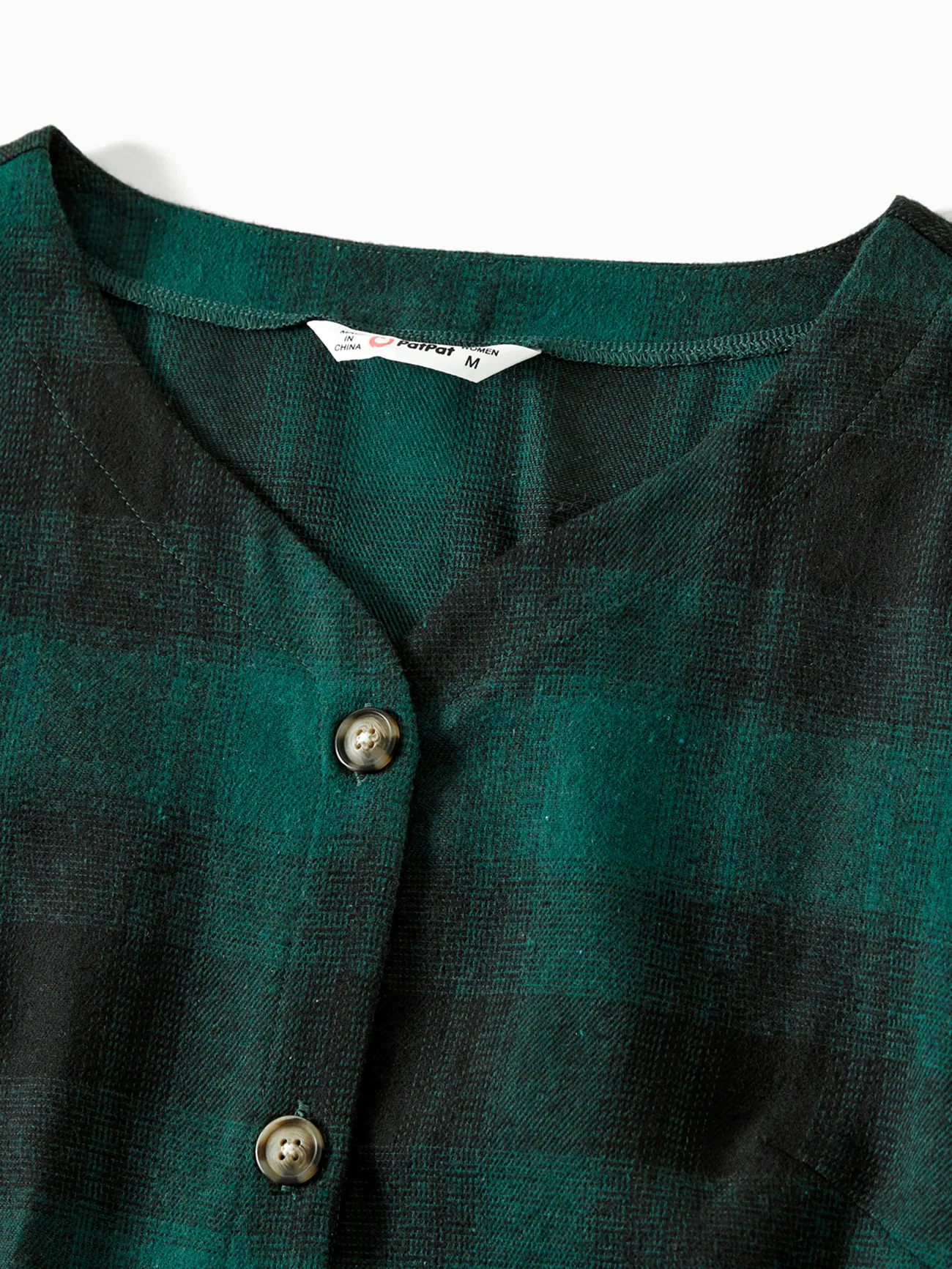 Women - Family Matching Casual Grid/Houndstooth Long-sleeve Dresses & Tops Sets - Dark Green - image 3
