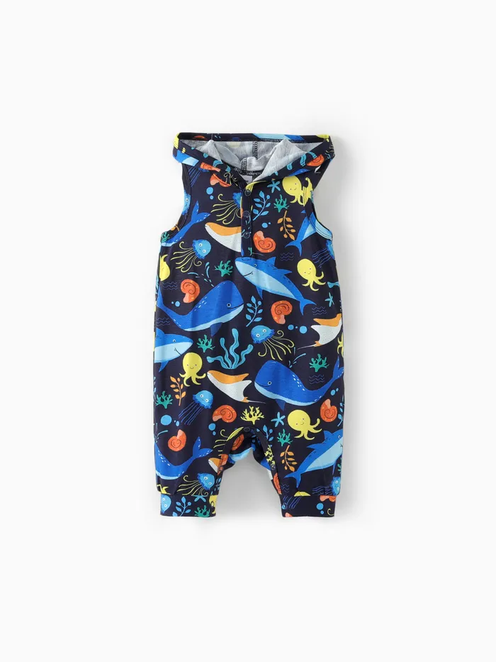 Baby Boy Naia™ Marine Animal Print Kapuzen-Pyjama-Jumpsuit