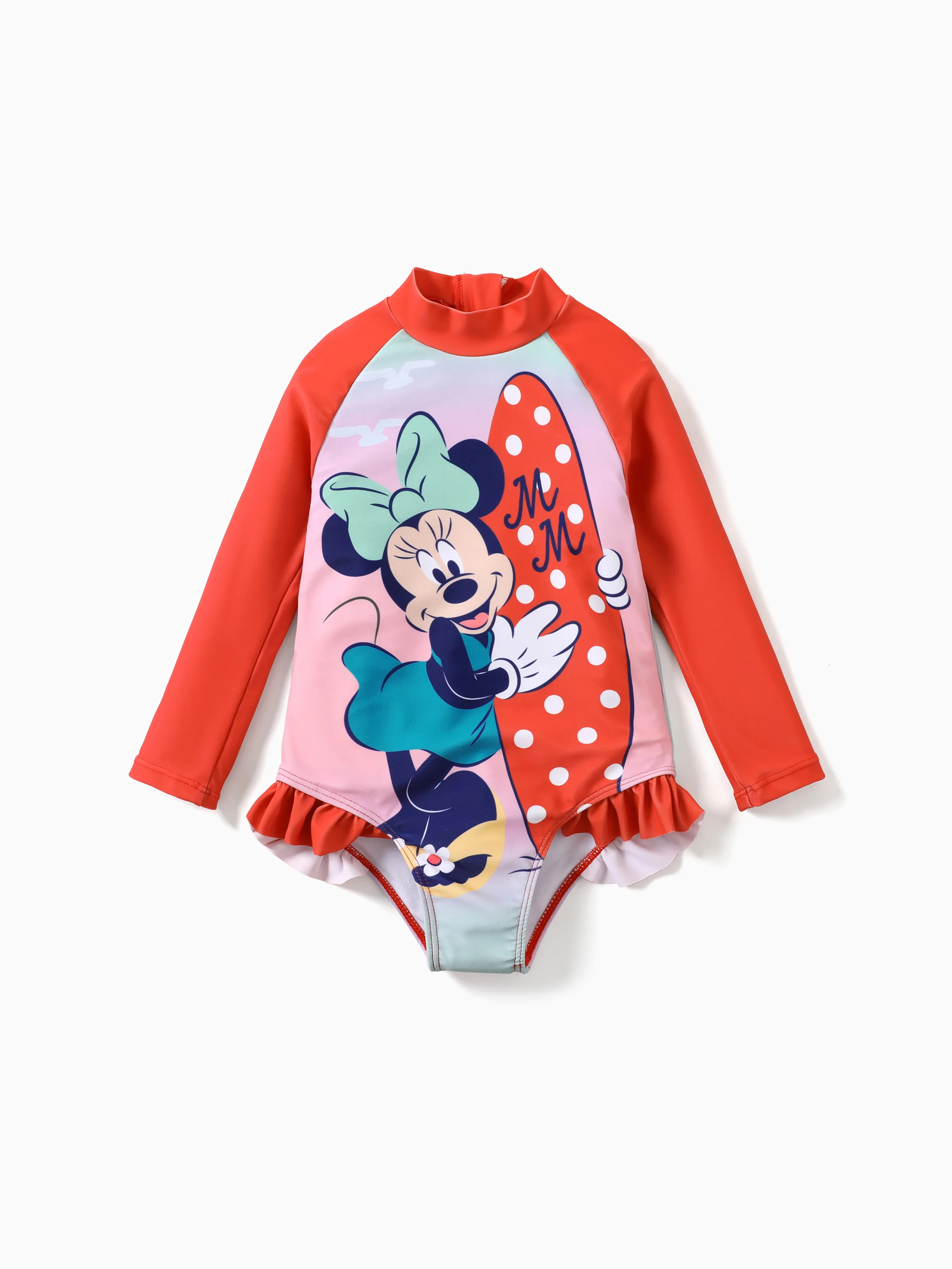 

Disney Mickey and Friends 1pc Toddler/Kids Girls Character Print Ruffled Long-Sleeve Swimsuit