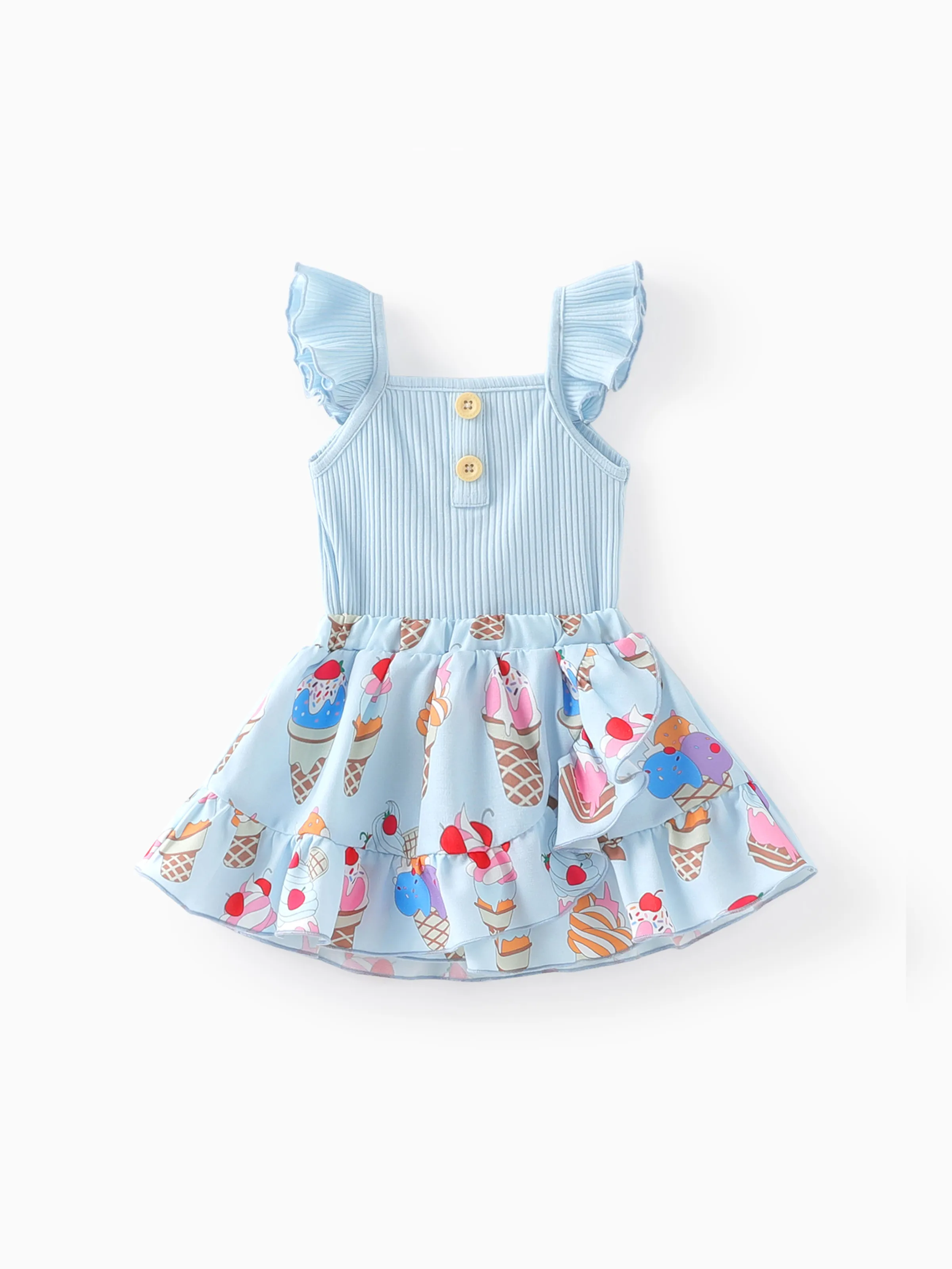 

Baby Girl 2pcs Flutter-sleeve Romper and Ice Cream Pattern Skirts Set