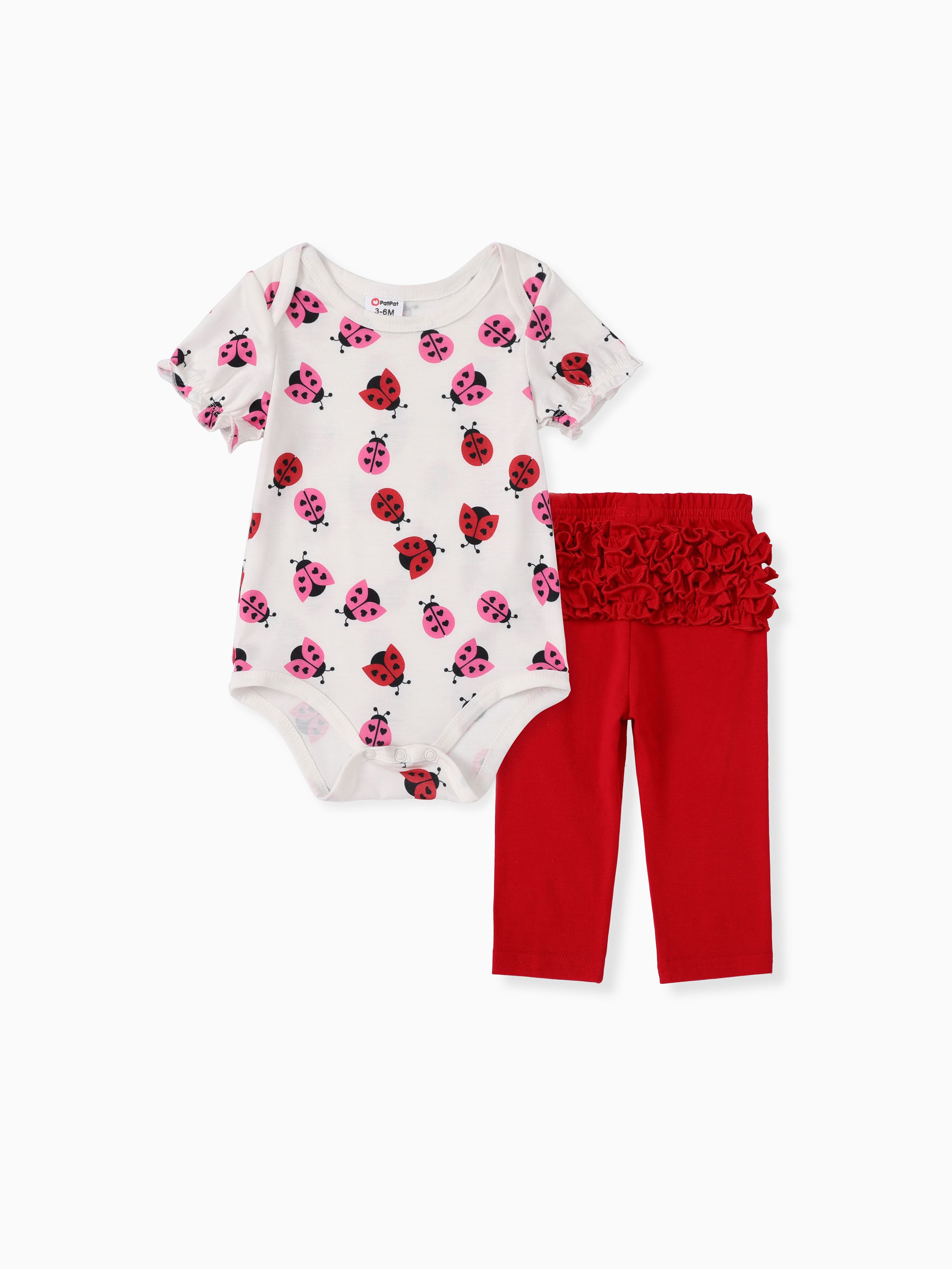 

Baby Girl 2pcs Ladybug Pattern Romper and Ruffled Leggings Set