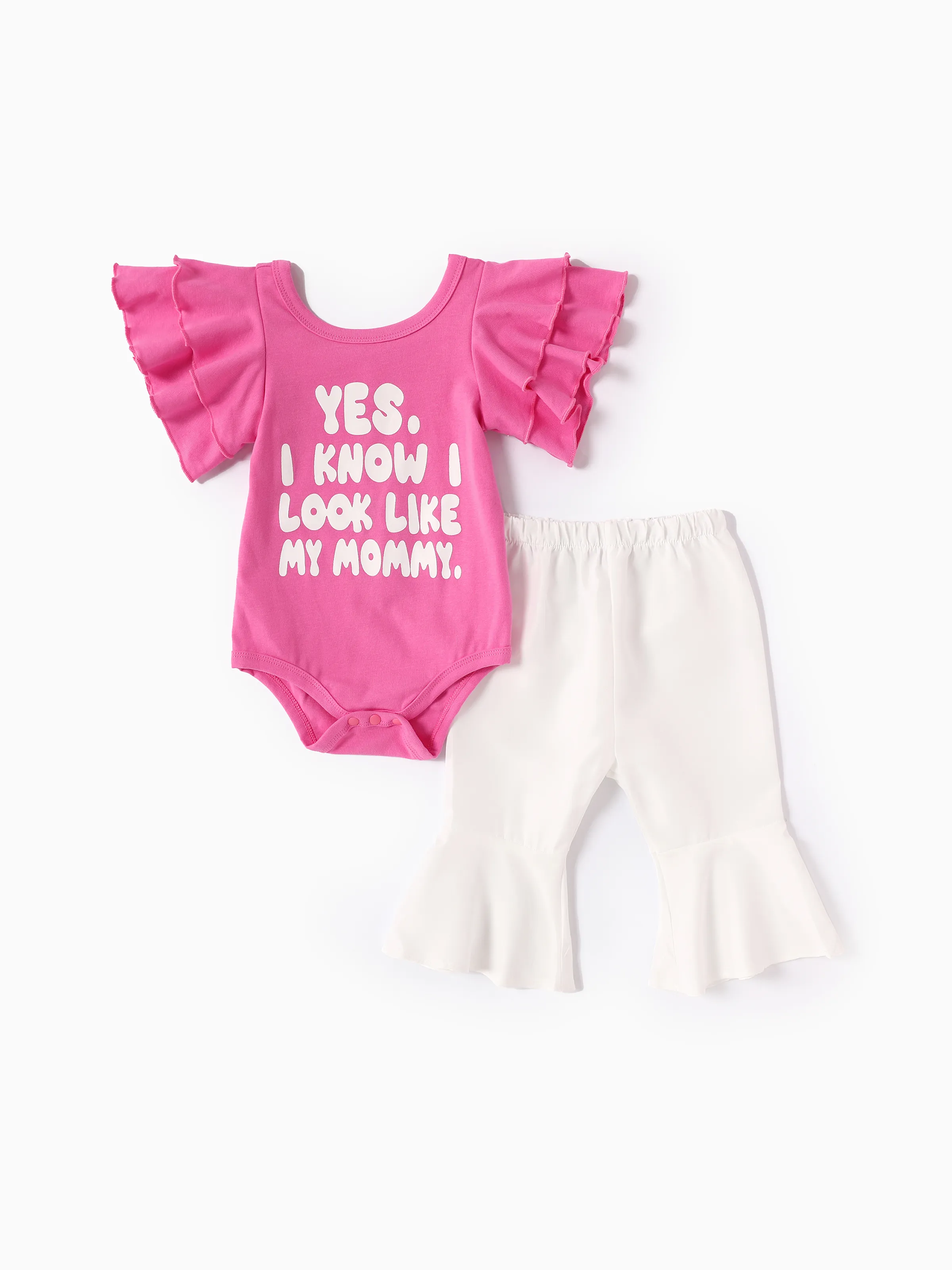 

Baby Girl 2pcs Sweet Letter Print Romper and Flared Pants Set
