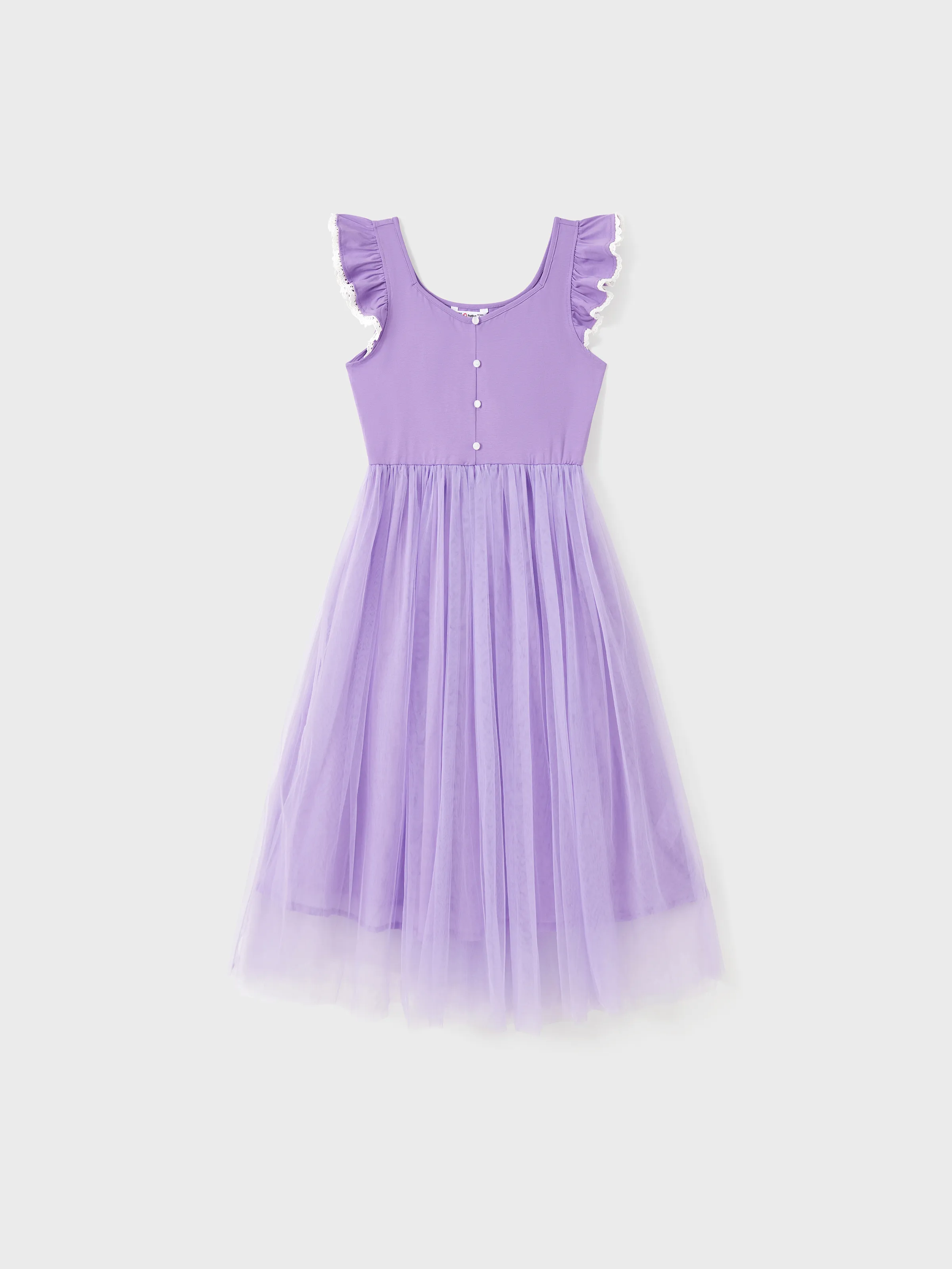 

Family Matching Purple Colorblock T-shirt and Button Ruffle Sleeves Spliced Mesh Dress Sets