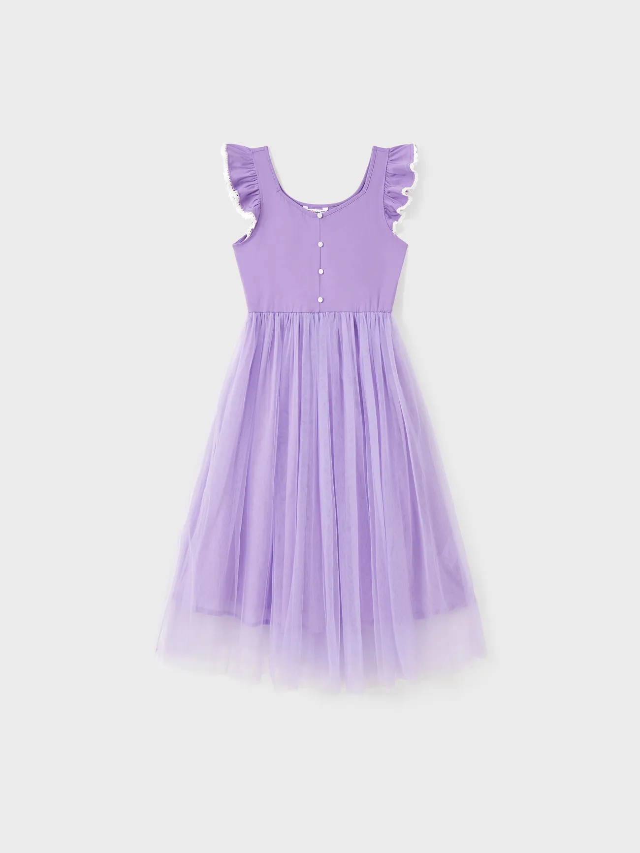 

Family Matching Purple Colorblock T-shirt and Button Ruffle Sleeves Spliced Mesh Dress Sets