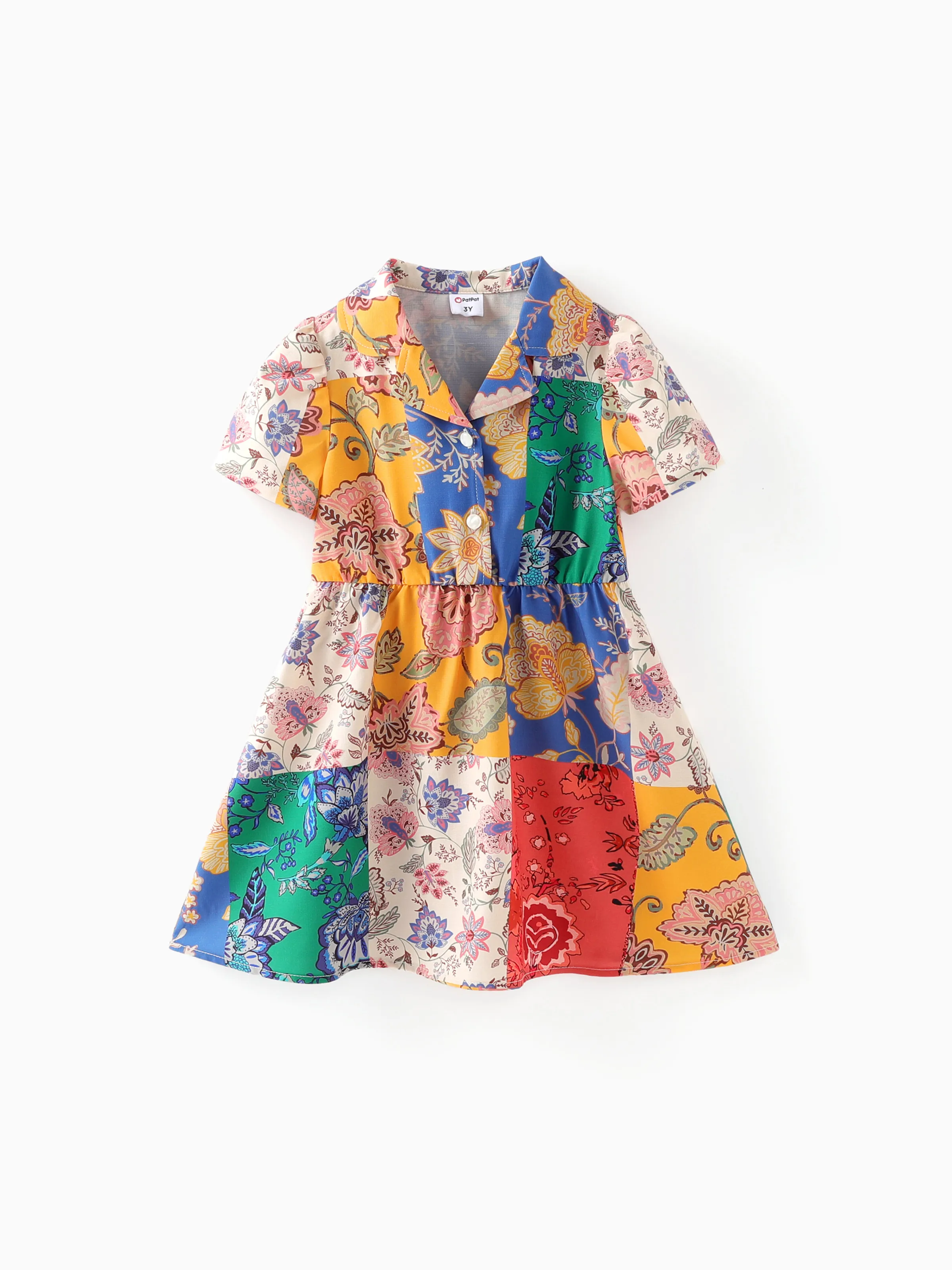 

Toddler Girl Bohemia Ethnic＆Floral Print Tailored Collar Dress