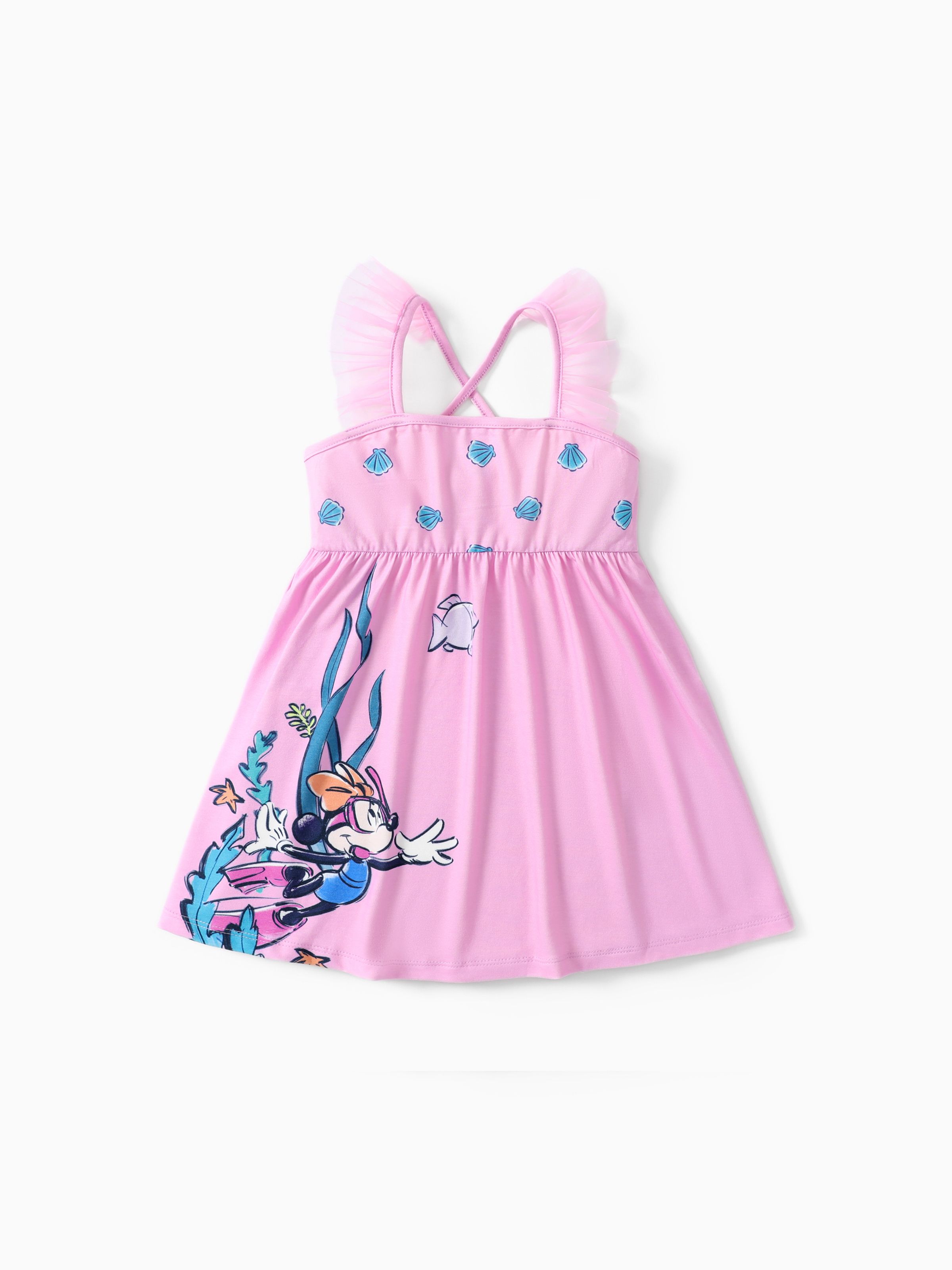 

Disney Mickey and Friends Toddler Girls 1pc Naia™ Character Coral Print Ruffled-sleeve Cross-back Dress
