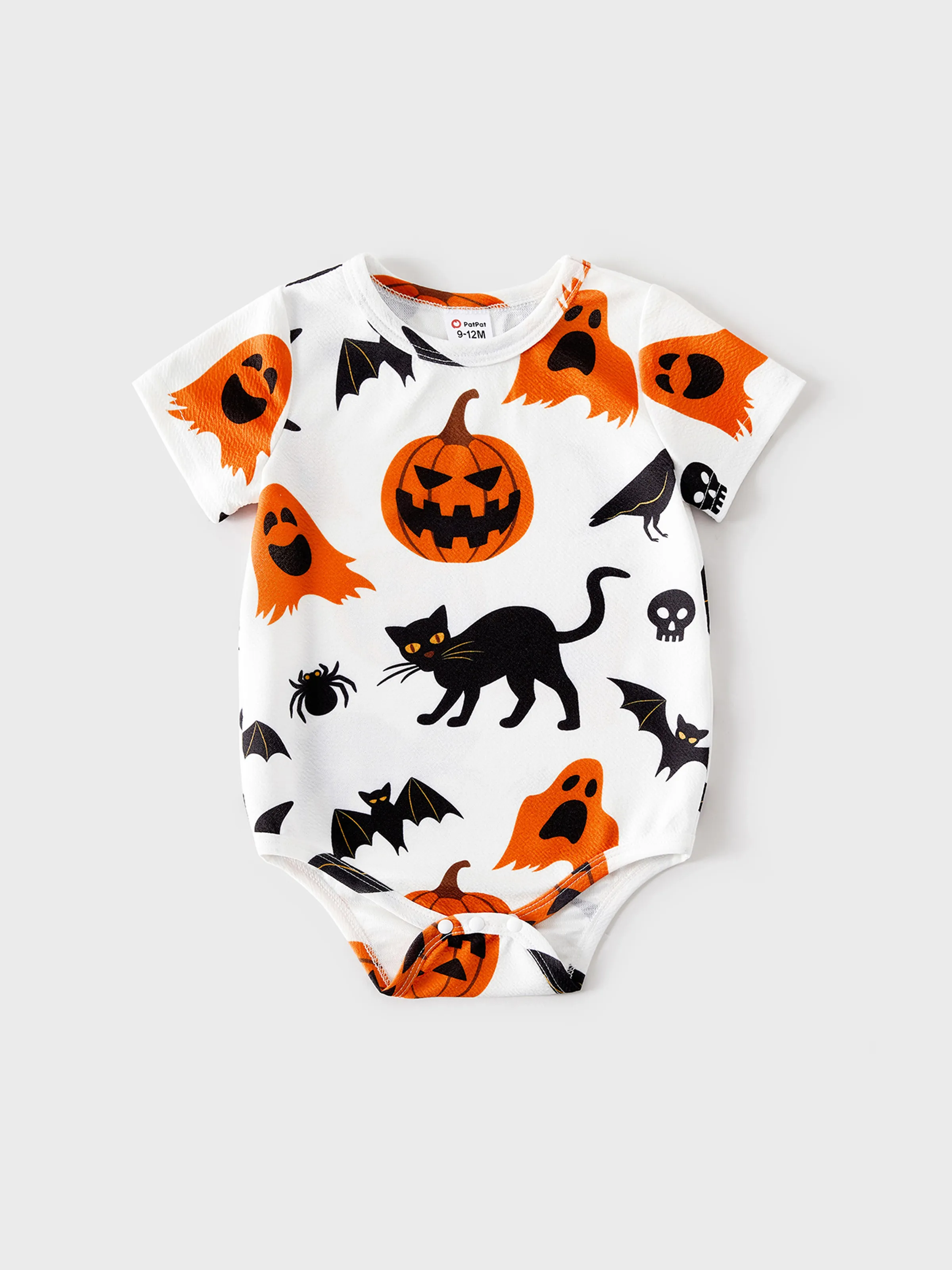 

Halloween Family Matching 95% Cotton Short-sleeve Graphic T-shirts Allover Print Drawstring Ruched Bodycon Dresses Sets