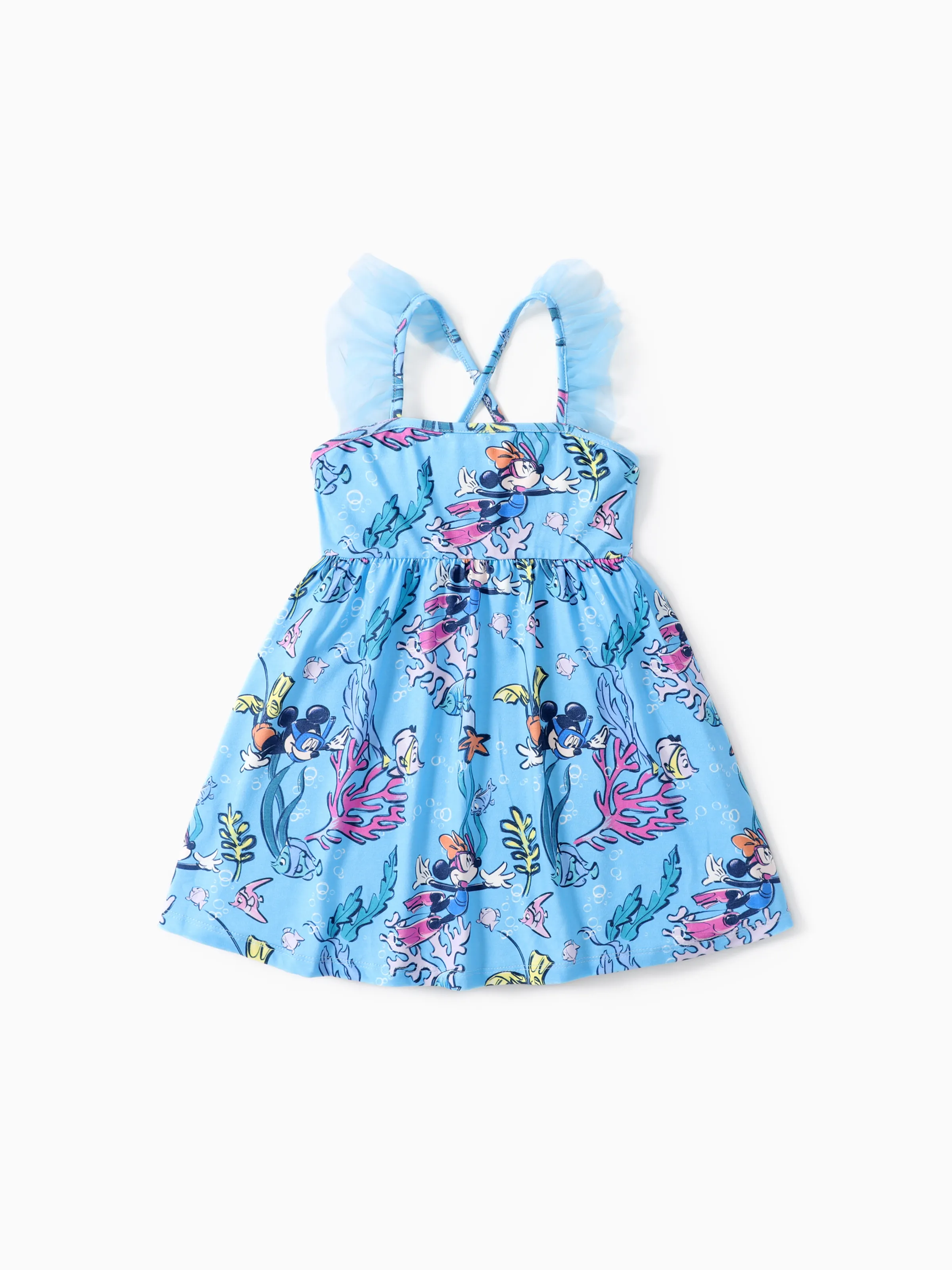 

Disney Mickey and Friends Toddler Girls 1pc Naia™ Character Coral Print Ruffled-sleeve Cross-back Dress