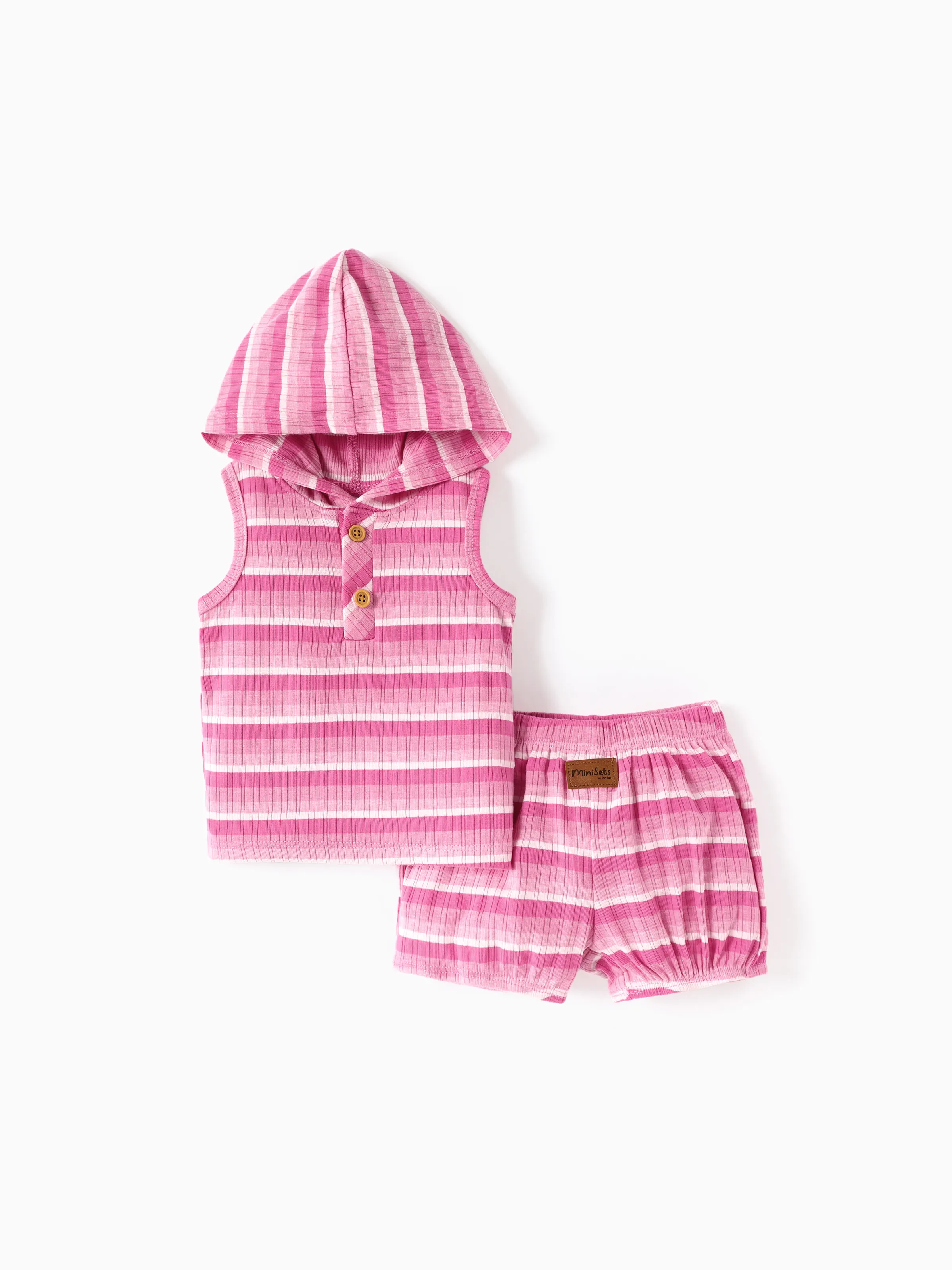 

Baby Boy/Girl 2pcs Striped Print Hooded Tank Top and Shorts Set