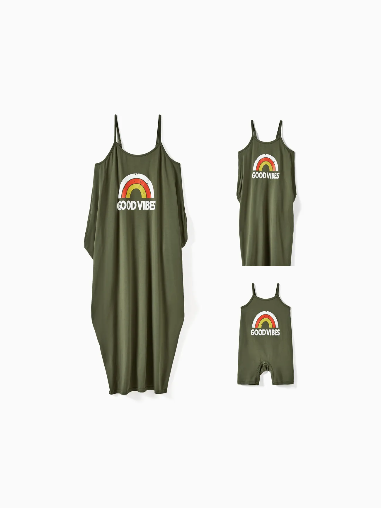 Baby - Mommy and Me Rainbow Graphic 'GOOD VIBES' Front Dress with Pockets - Army green - image 16