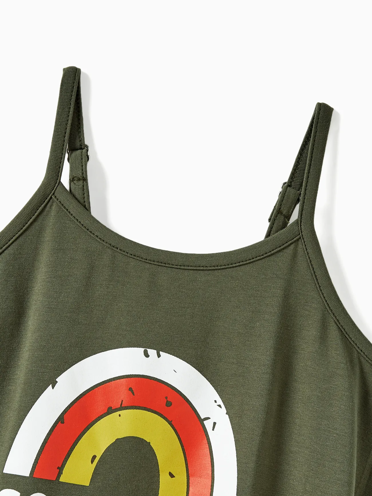 Women - Mommy and Me Rainbow Graphic 'GOOD VIBES' Front Dress with Pockets - Army green - image 6
