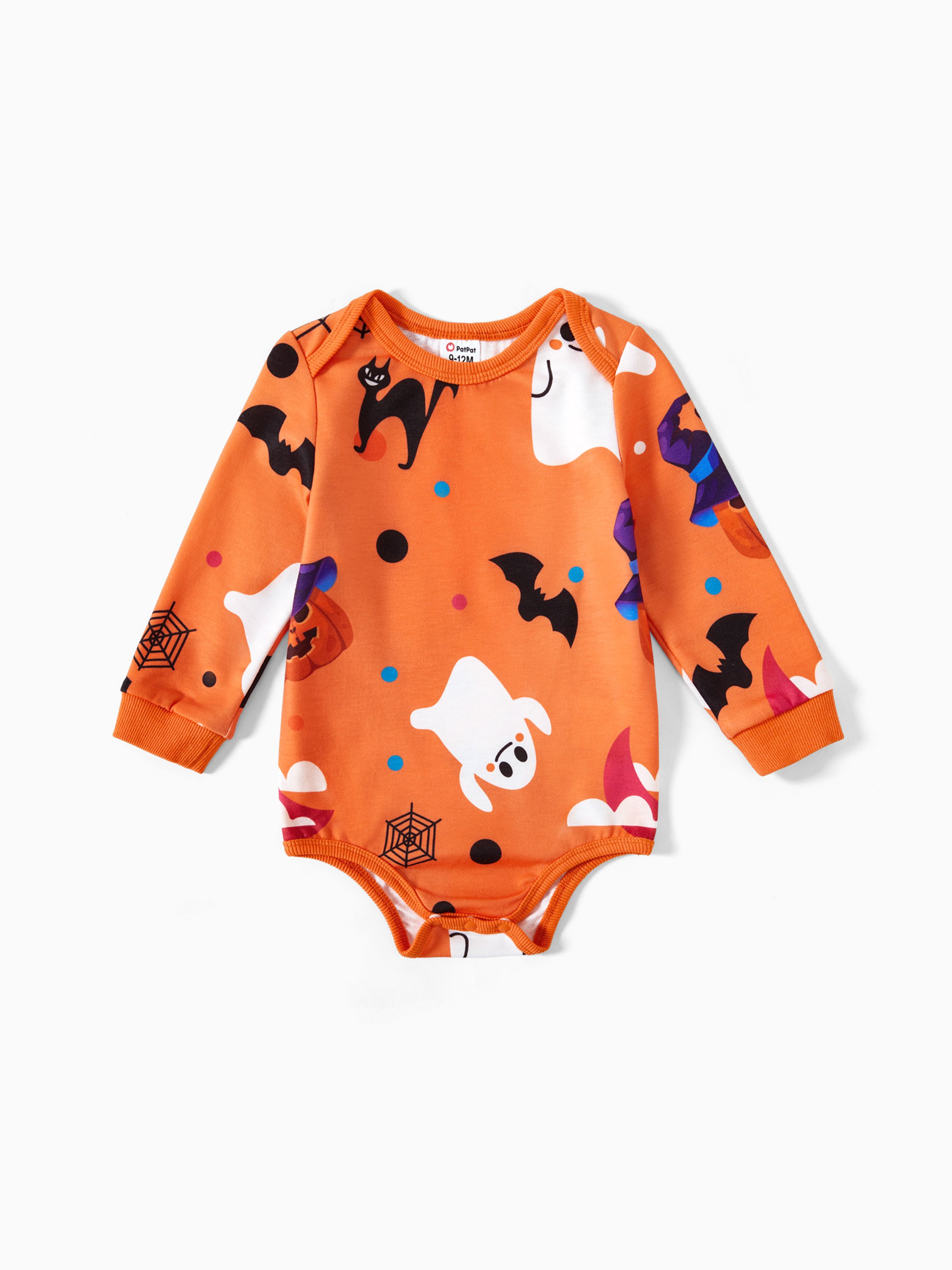 

Halloween Allover Ghost Print Orange Long-sleeve Sweatshirts for Mom and Me