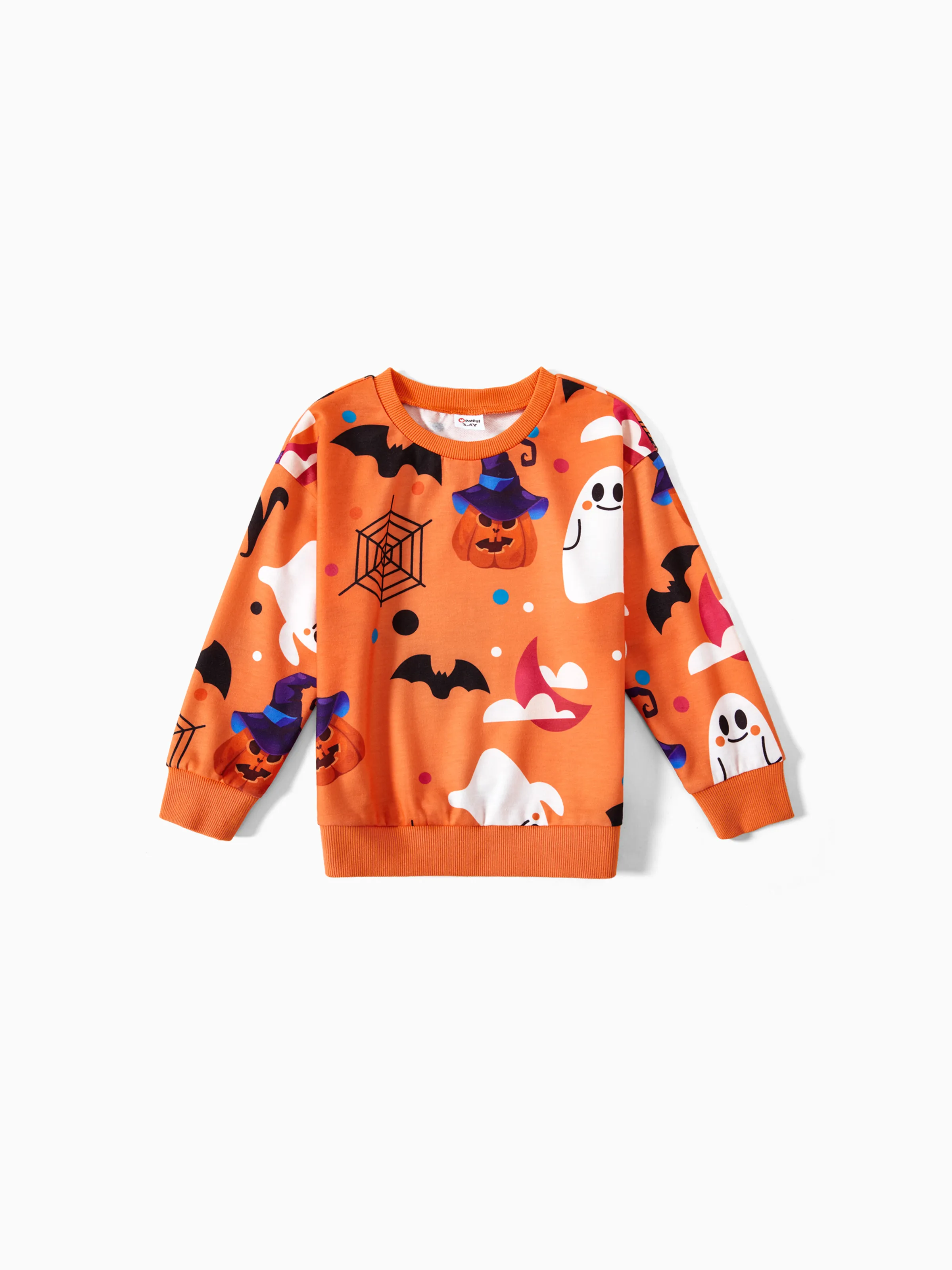 

Halloween Allover Ghost Print Orange Long-sleeve Sweatshirts for Mom and Me